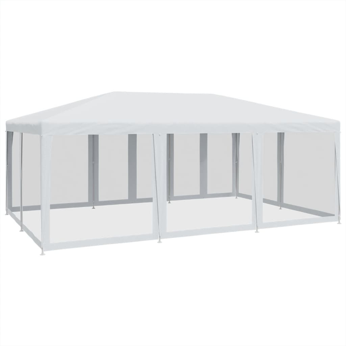 Un gazebo rettangolare bianco con pannelli laterali trasparenti.