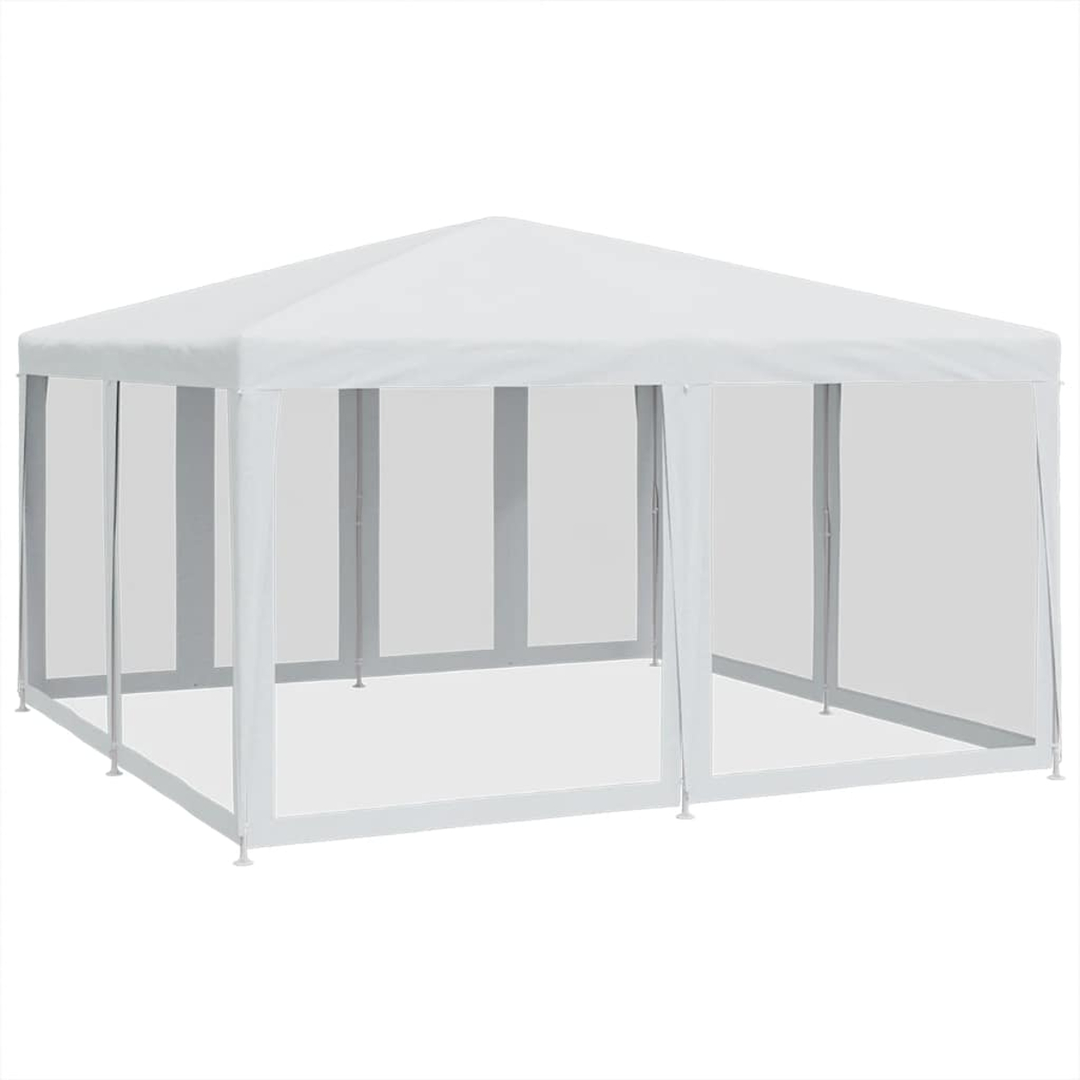 Gazebo bianco con pannelli trasparenti e tetto bianco. Cornice bianca e nessun sfondo visibile.