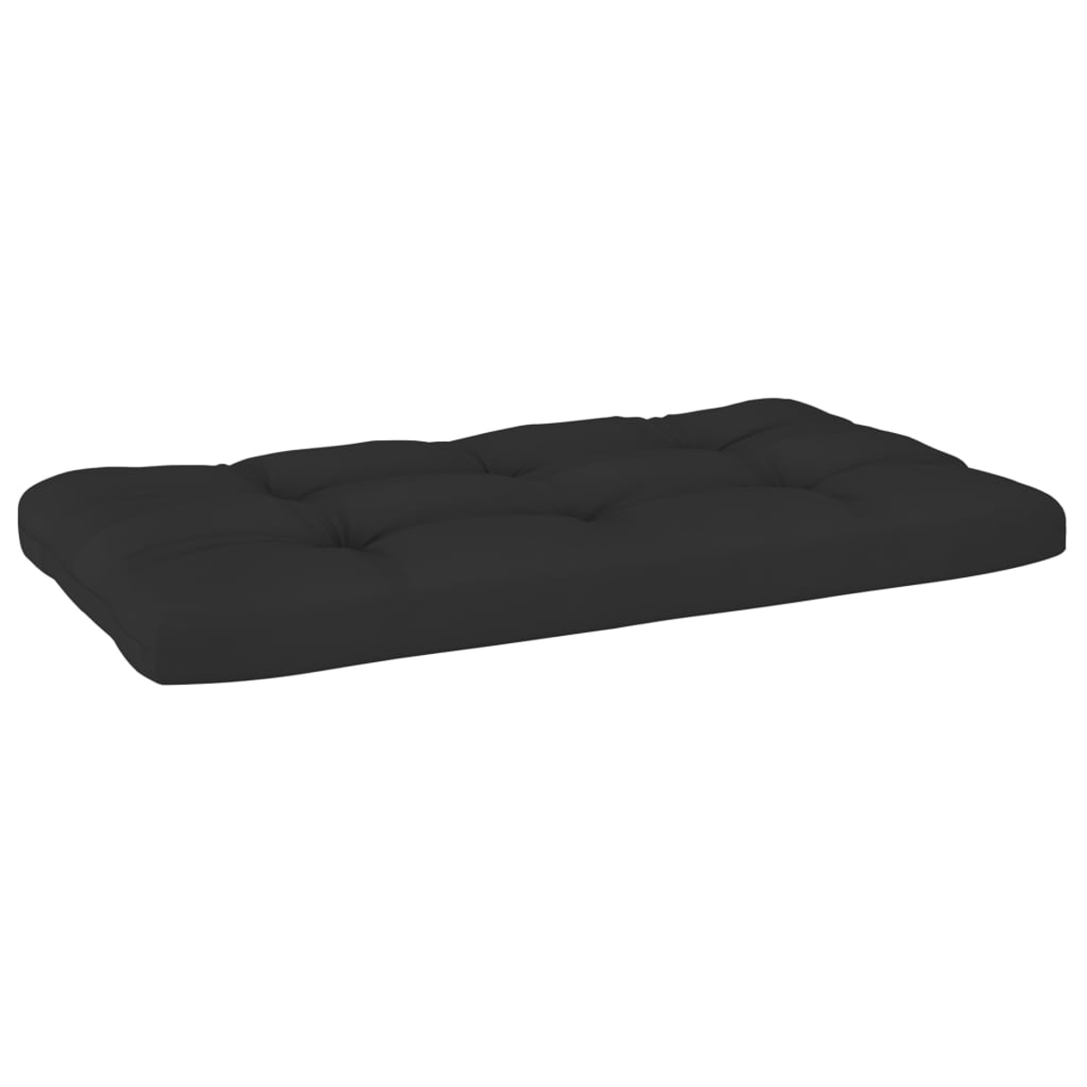 Schwarze Futonmatratze. Rechteckiges, getuftetes Design mit mehreren geknöpften Abschnitten.