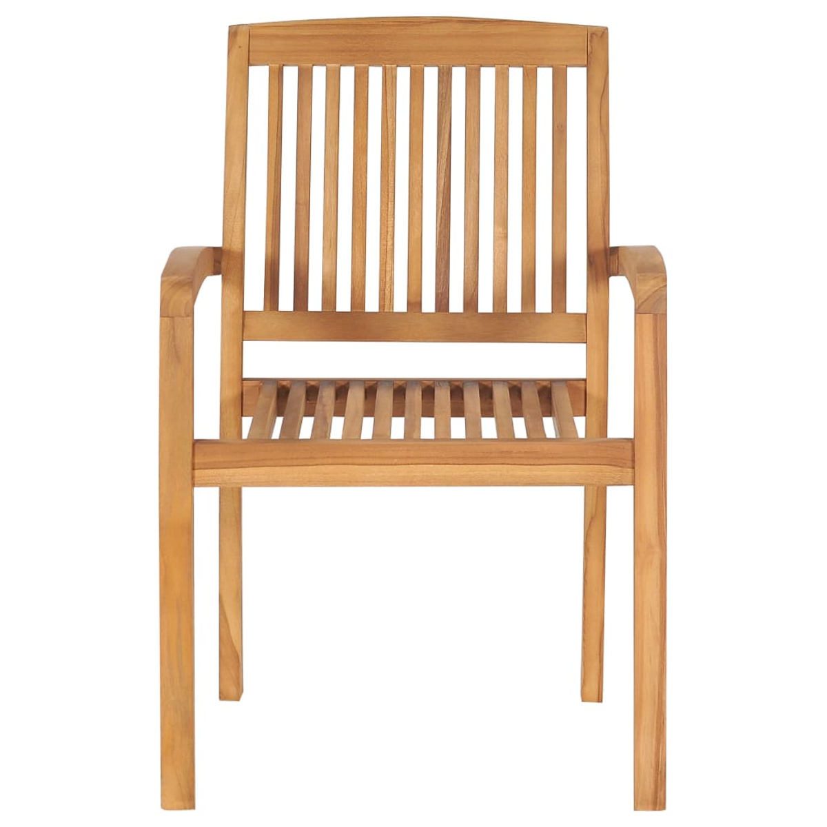 Holzstuhl mit vertikalen Lamellen und Armlehnen.