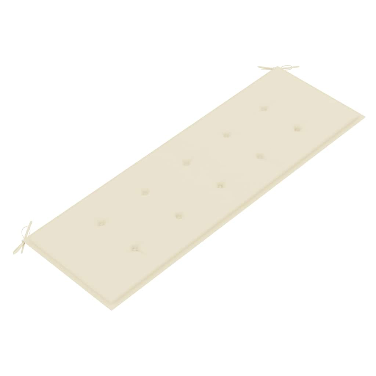 Beiges Kissen mit Knopfdetails und Bindebändern an jedem Ende.