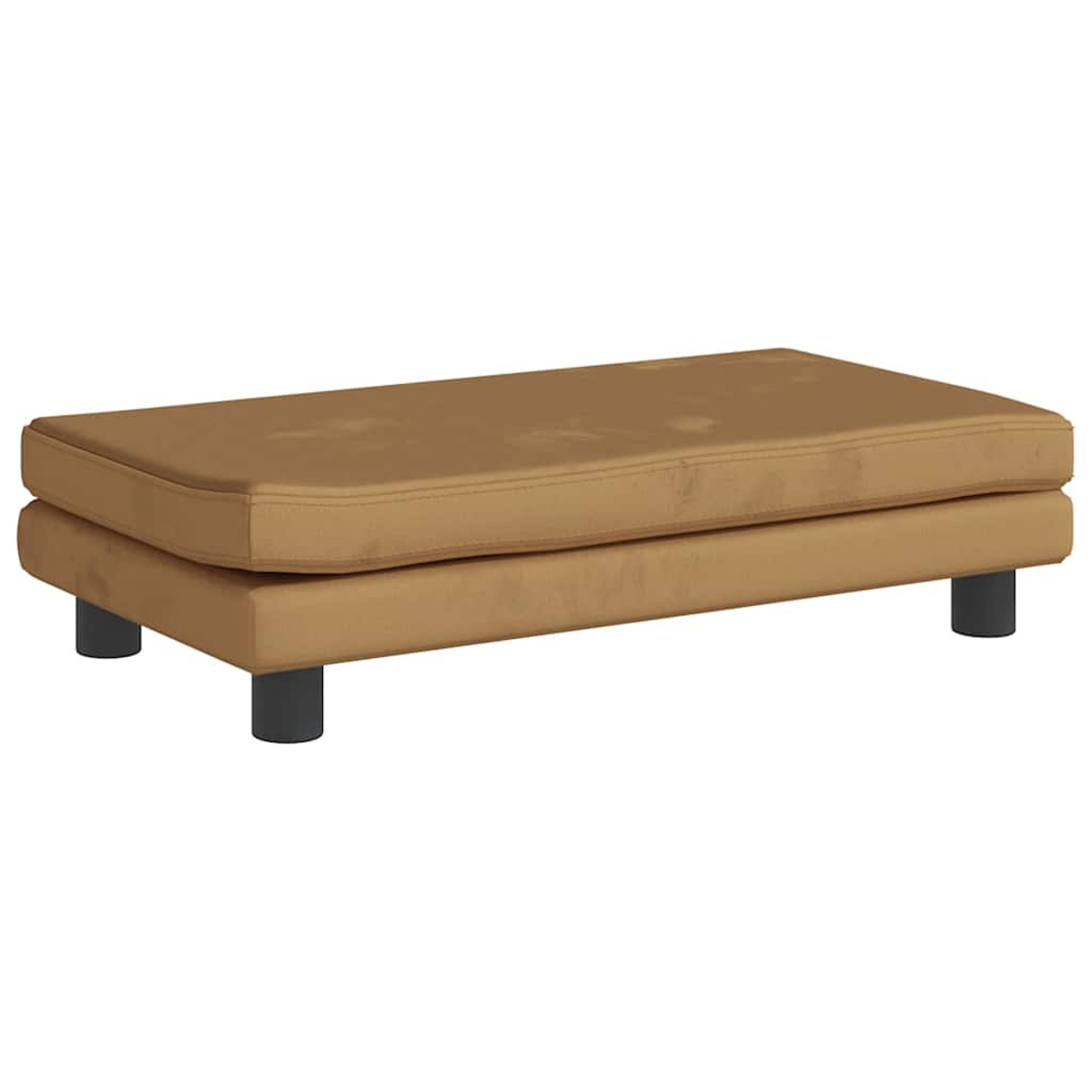 Hellbraune Ottomane mit schwarzen Beinen. Modernes Design, neutrale Farbe für vielseitiges Wohnen.