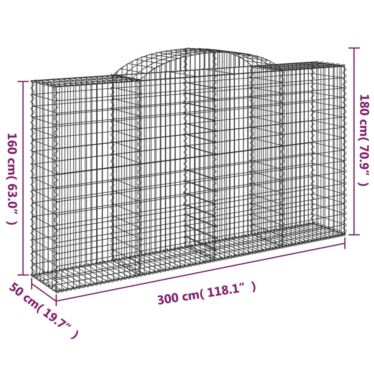Großer Drahtgitter-Gabion. Es ist gefüllt und hat Maße.
