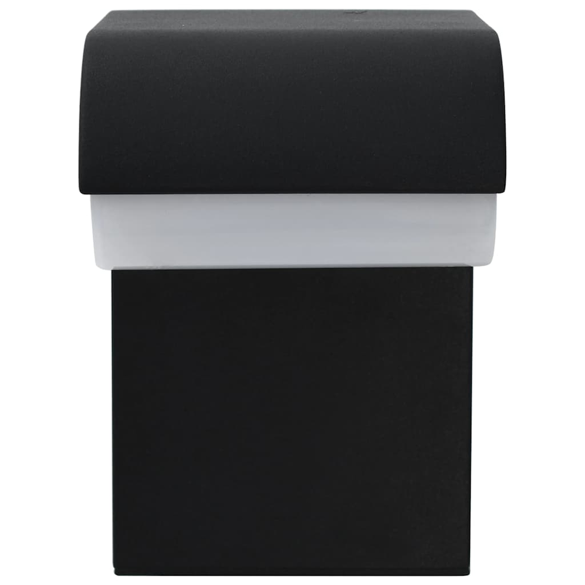 Luce esterna moderna nera, bianca e grigia. Ha una forma a cubo.