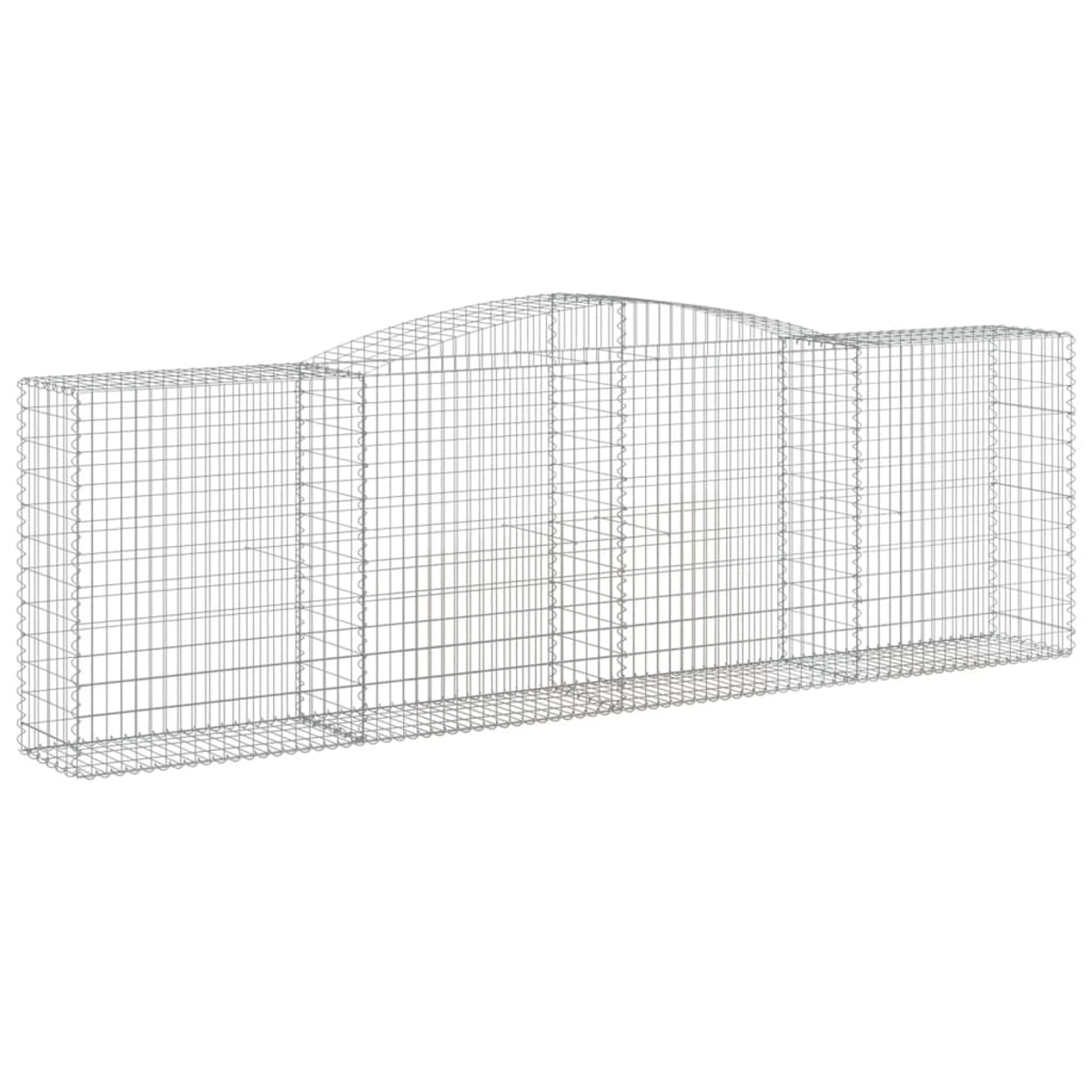 Gabionenwand aus Drahtgeflecht, gefüllt mit Steinen.