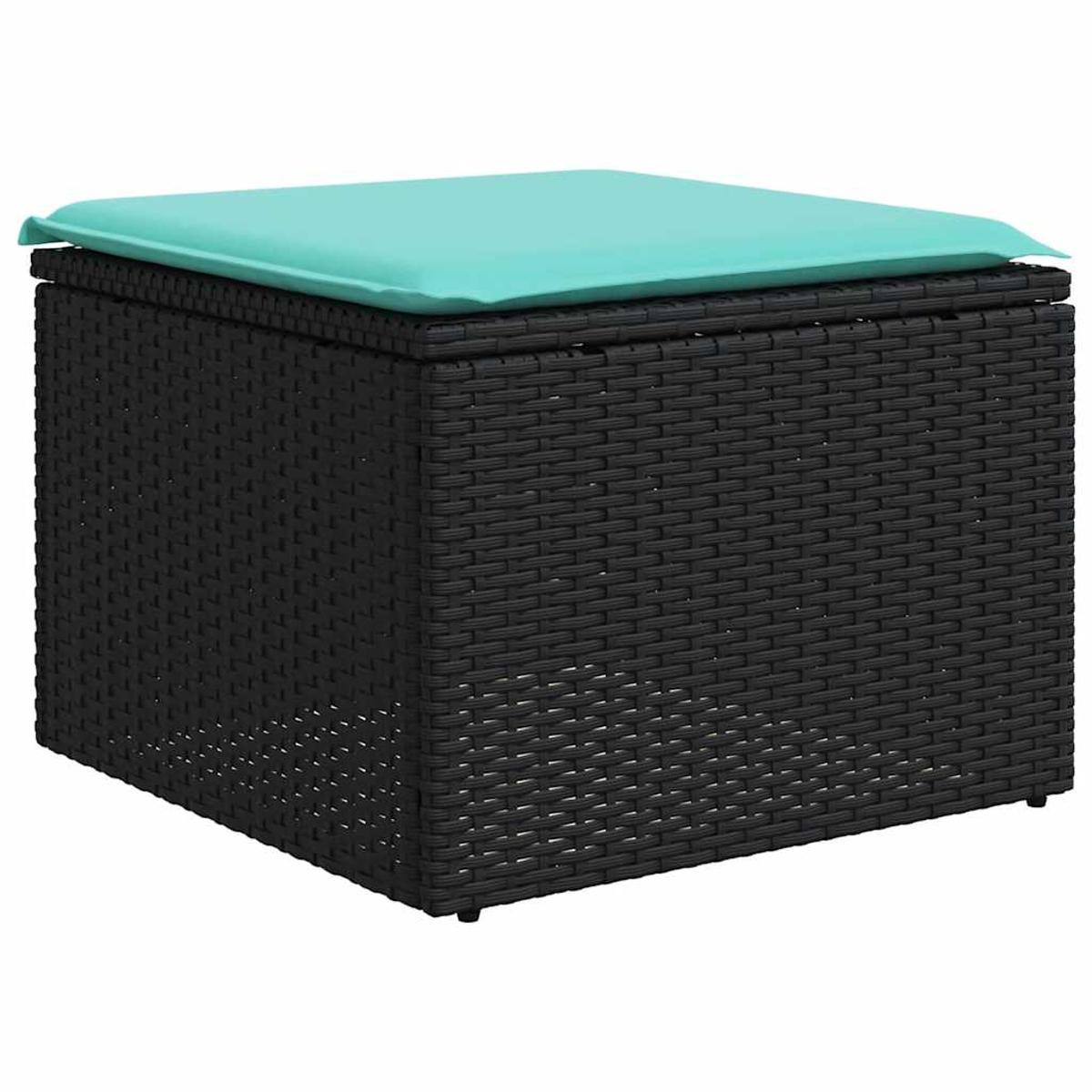 Eine einzelne Weide-Aufbewahrungsbox mit einem türkisfarbenen Kissen. Die Box ist dunkelgrau.