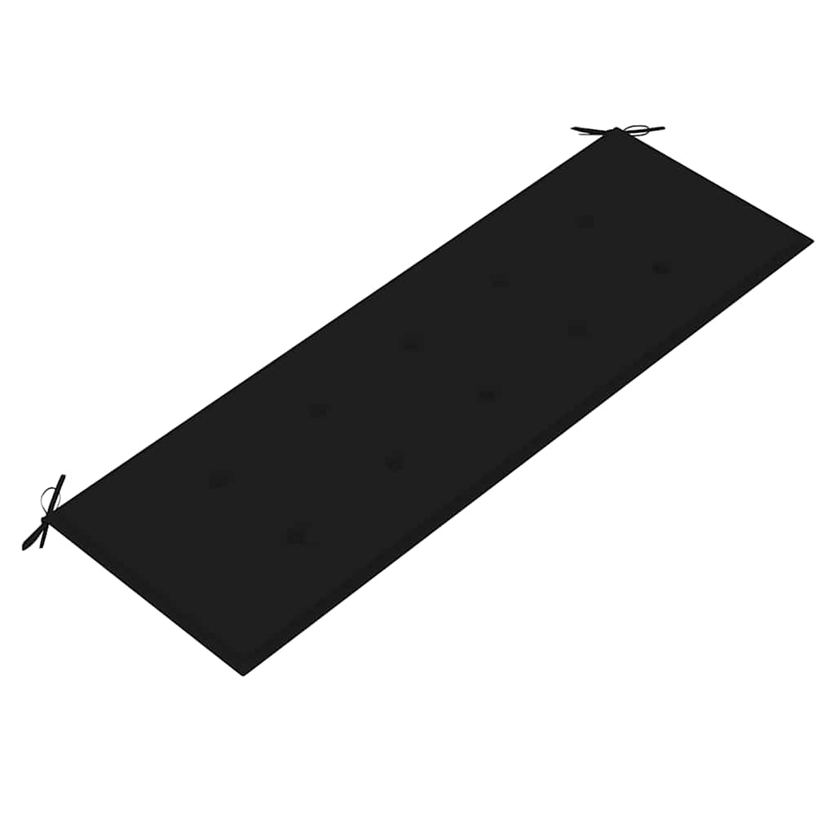 Ein schwarzes Sitzkissen mit Knöpfen und Schnüren in den Ecken.