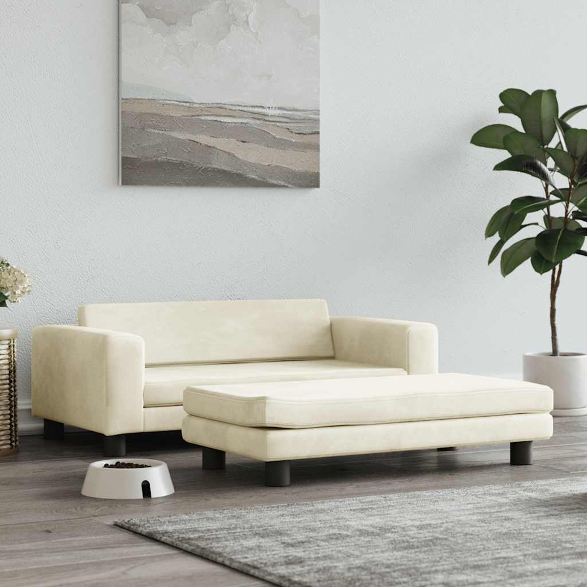 Elfenbein Sofa und Ottomane in einem Raum. Hintergrund: Bild und Pflanze.