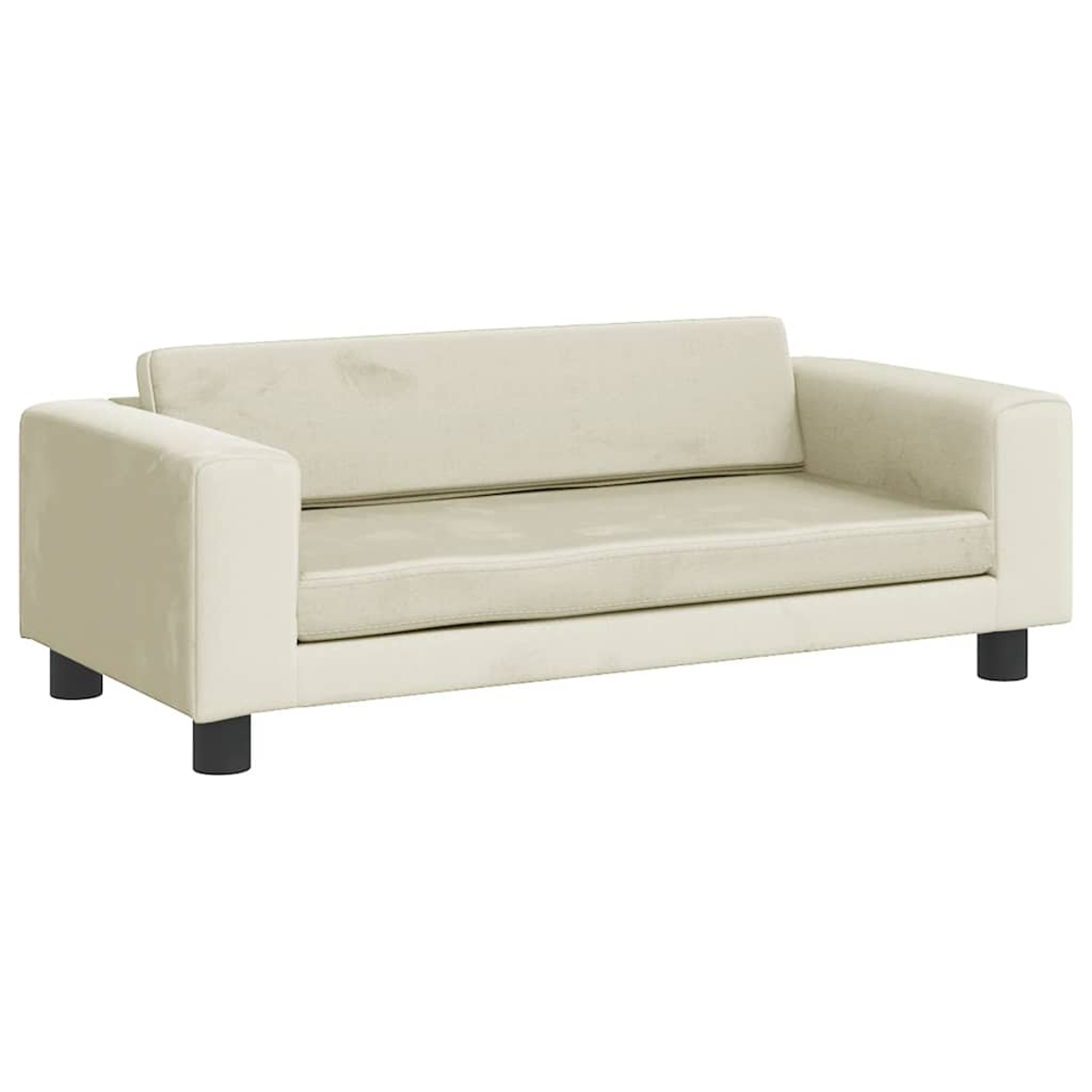 Cremefarbenes Sofa mit schwarzen Beinen, auf weißem Hintergrund.