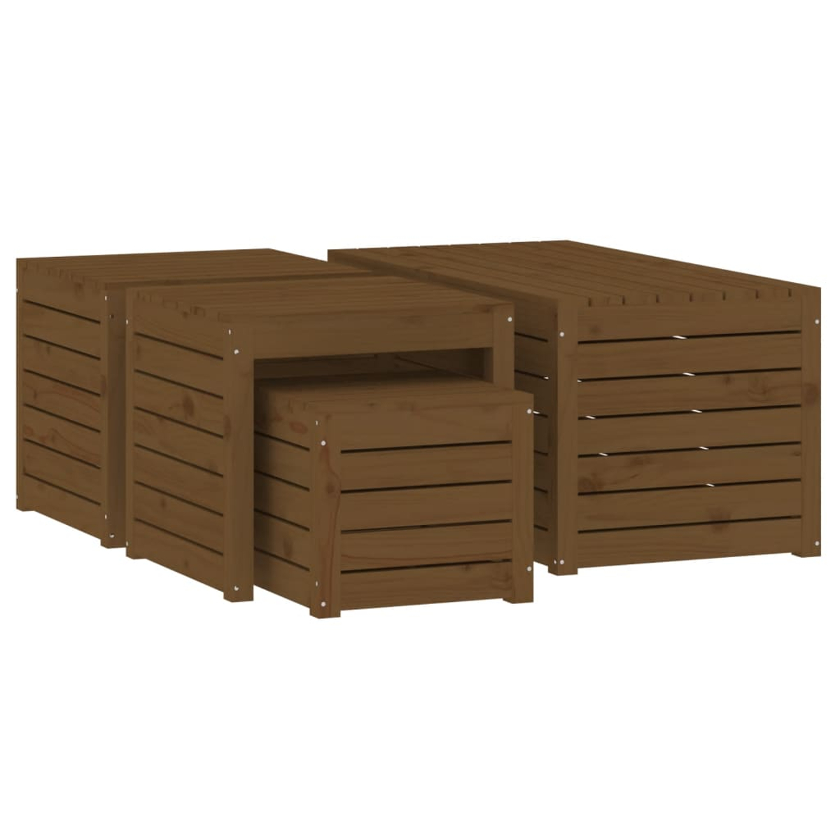 Ein Set aus drei braunen Holzkisten in verschiedenen Größen.