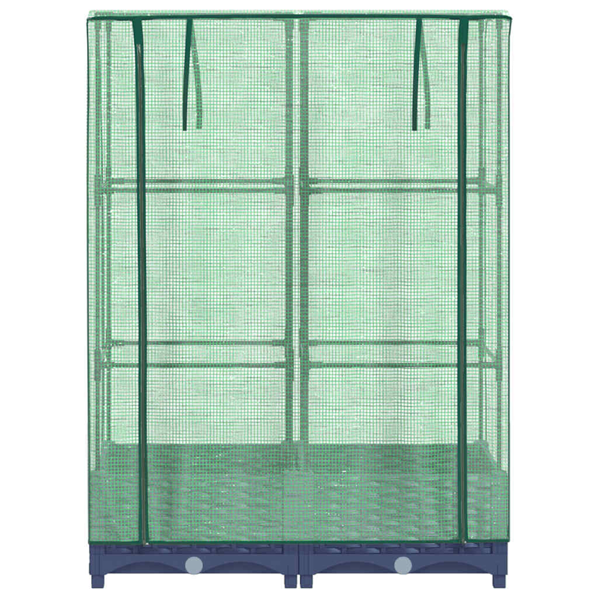 Una piccola serra con una copertura in rete verde.