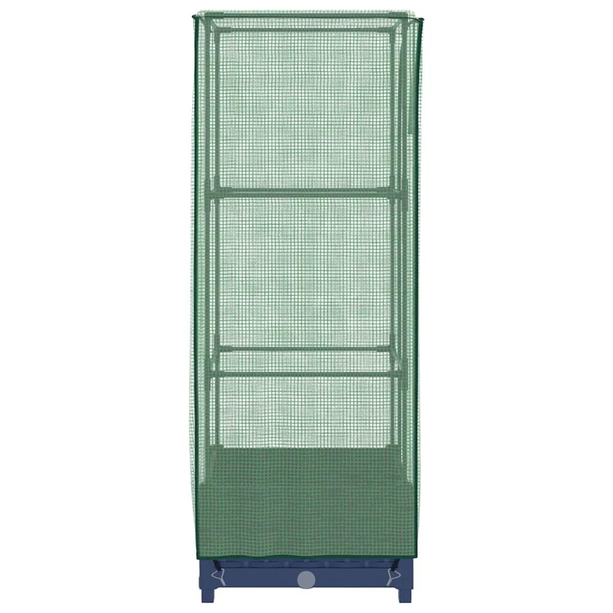 Una piccola serra con copertura in rete verde.