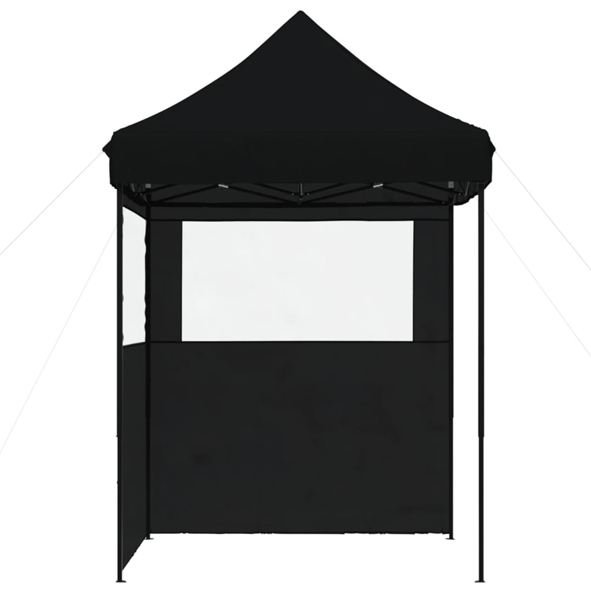 Tenda da esterno nera con un pannello trasparente. Sfondo bianco.