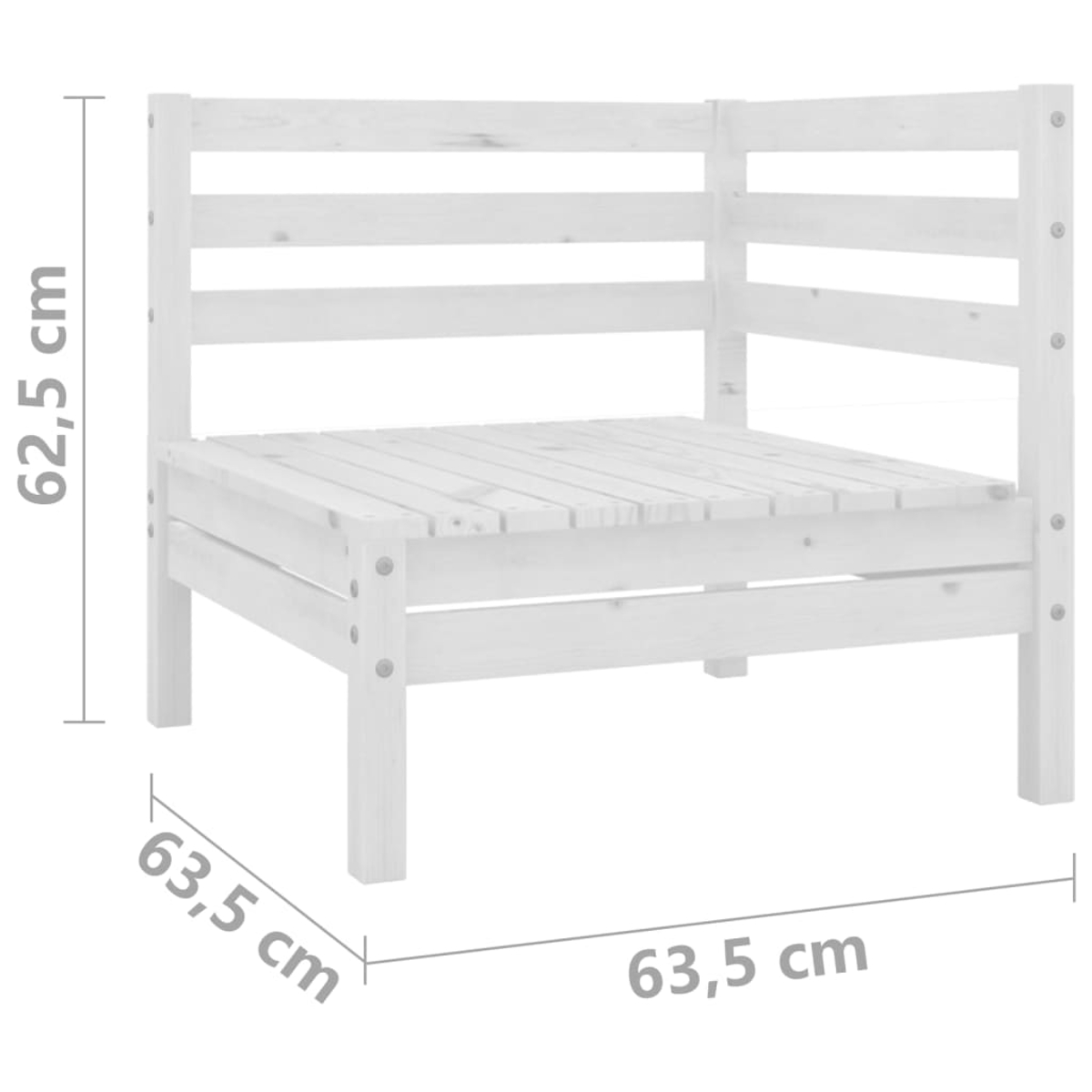 Ecksofa aus Holz. Abmessungen und Maße werden angezeigt.