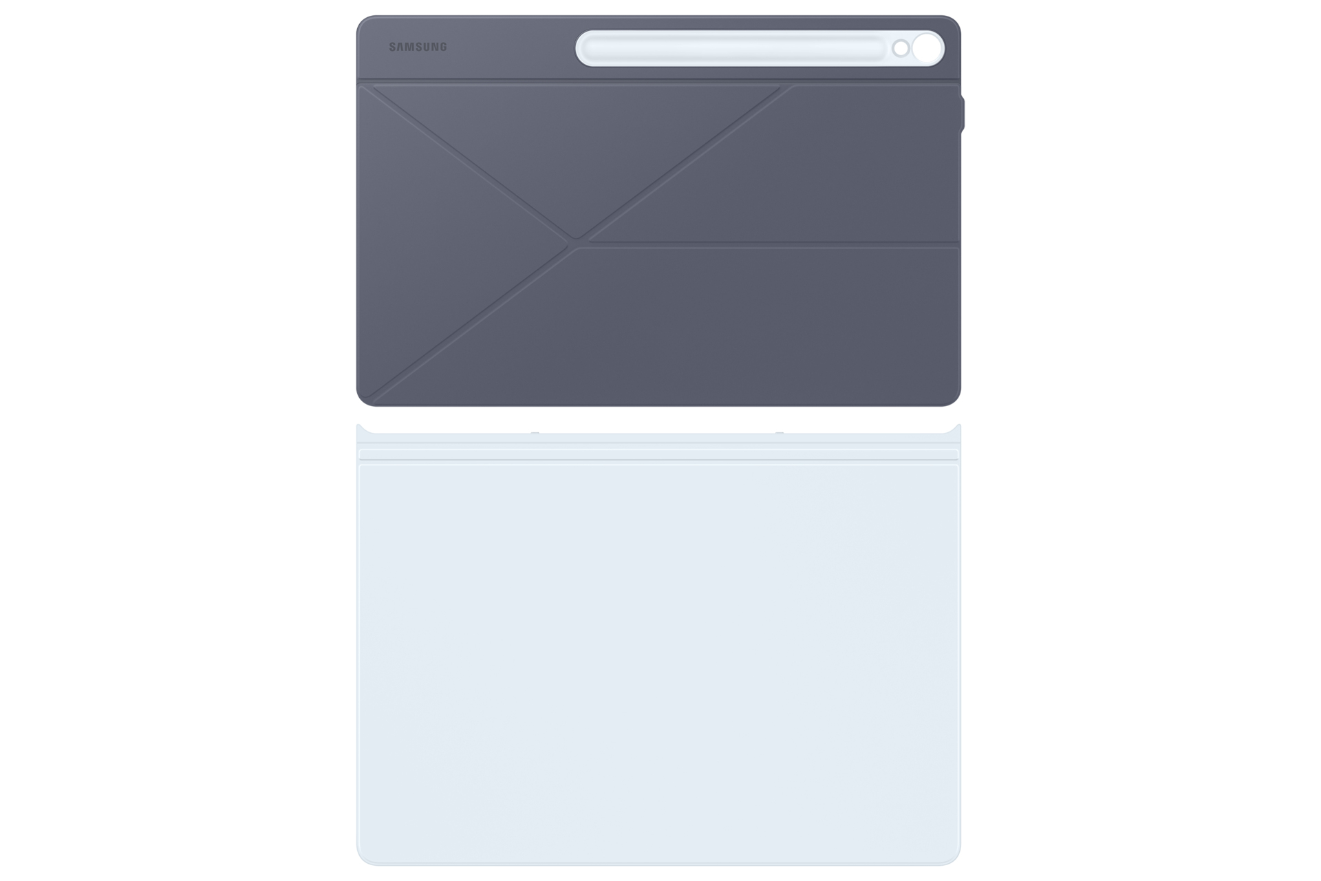Funda para teclado de tableta, cubierta gris oscuro e interior blanco.
