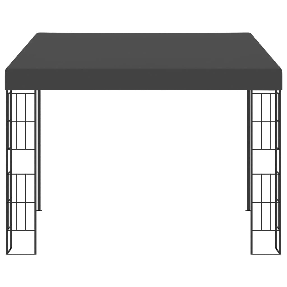 Schwarzer Pavillon mit rechteckigem Dach und gitterartigen Seiten. Modernes Design.