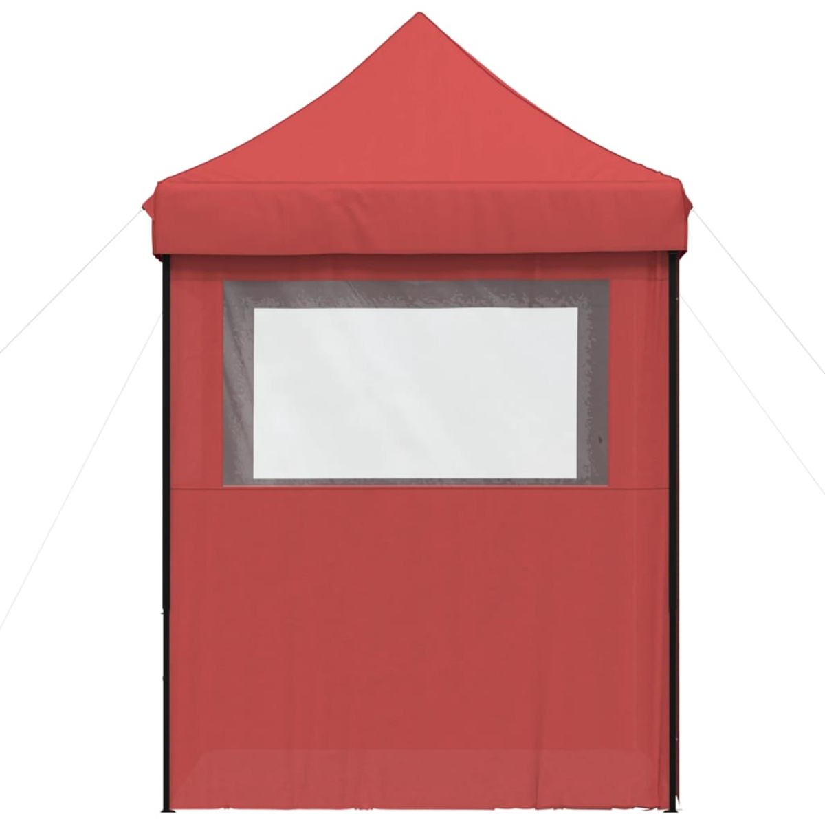 Rotes Pop-up-Zelt mit Fenster, geeignet für Outdoor-Veranstaltungen.
