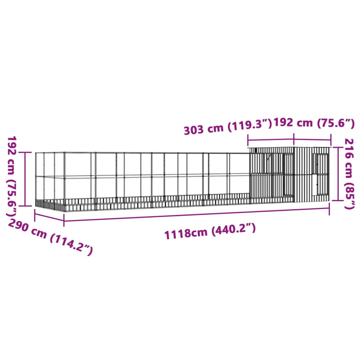 Diagramm einer Holzkonstruktion mit Abmessungen. Es hat rechteckige und quadratische Formen.
