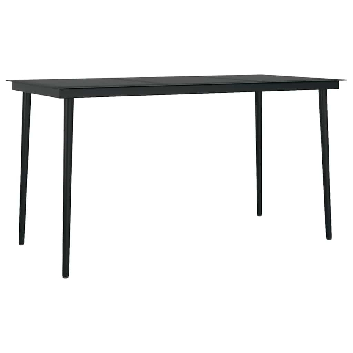 Ein schwarzer Tisch mit vier Beinen. Es ist ein einfaches Design.