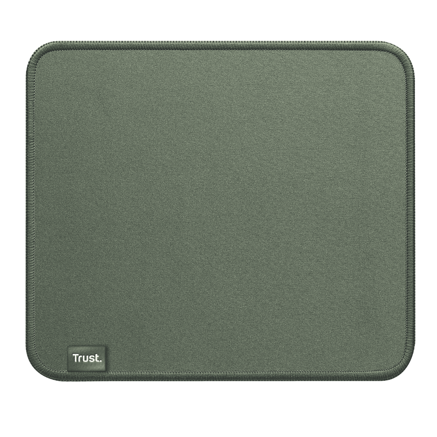 Un tapis de souris vert avec des coins arrondis et le mot Trust.