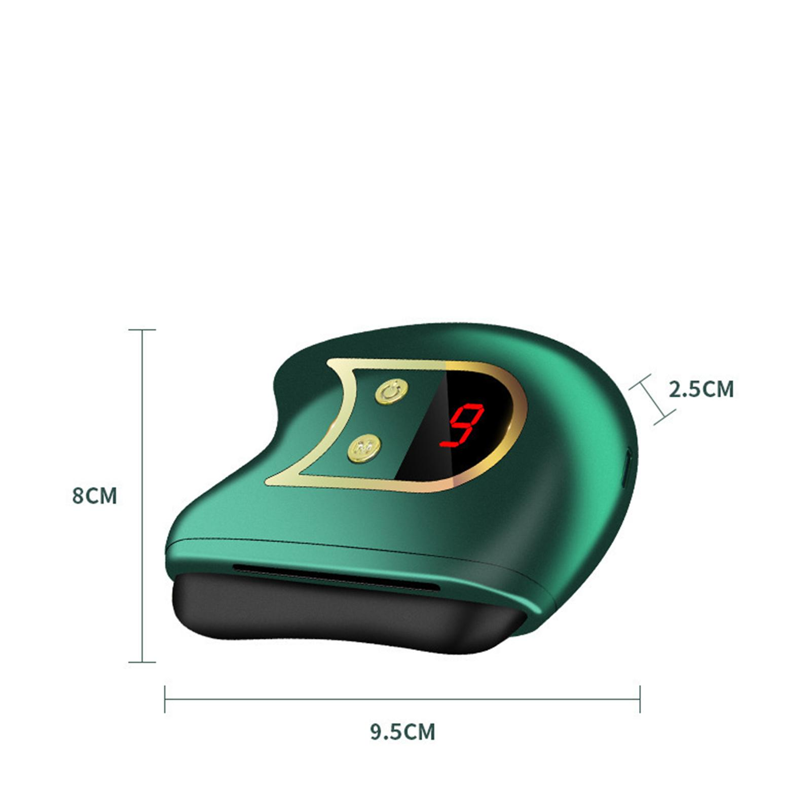Grünes Gerät mit Digitalanzeige '9' und Knöpfen. Abmessungen: 9,5x8x2,5cm.