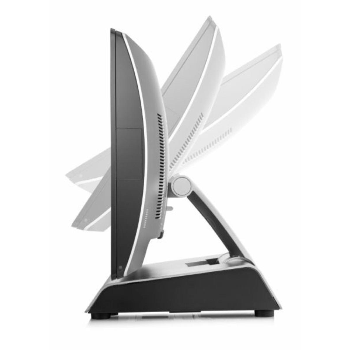 Monitor komputera, widok z boku, pokazujący regulowany kąt ekranu.