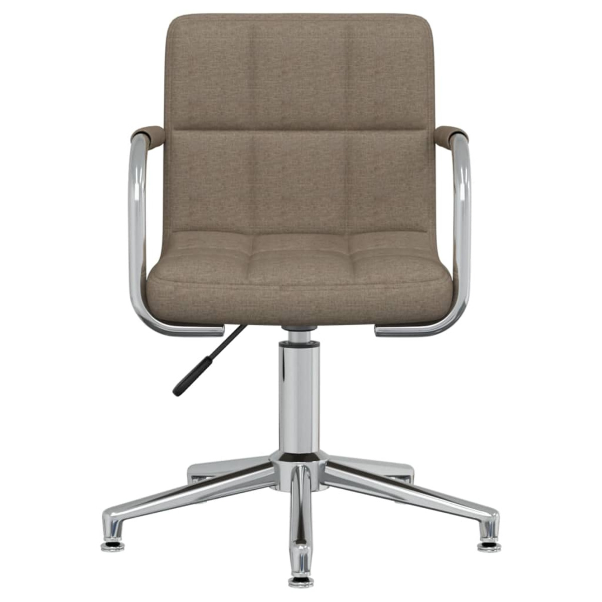 Silla de oficina marrón, vista frontal, con brazos cromados, patas y palanca negra.