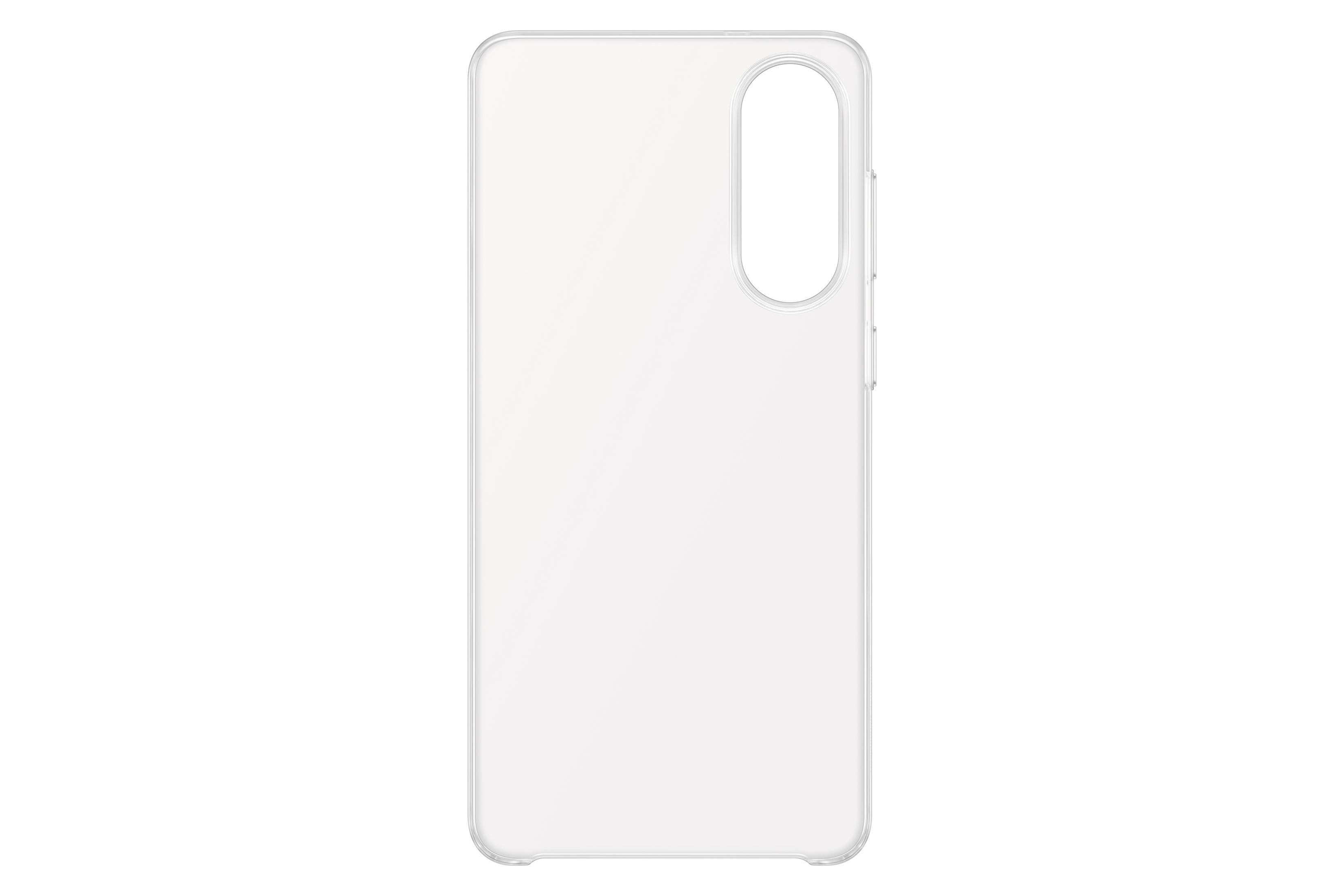 Przezroczyste etui na telefon na białym tle. Etui jest przezroczyste.