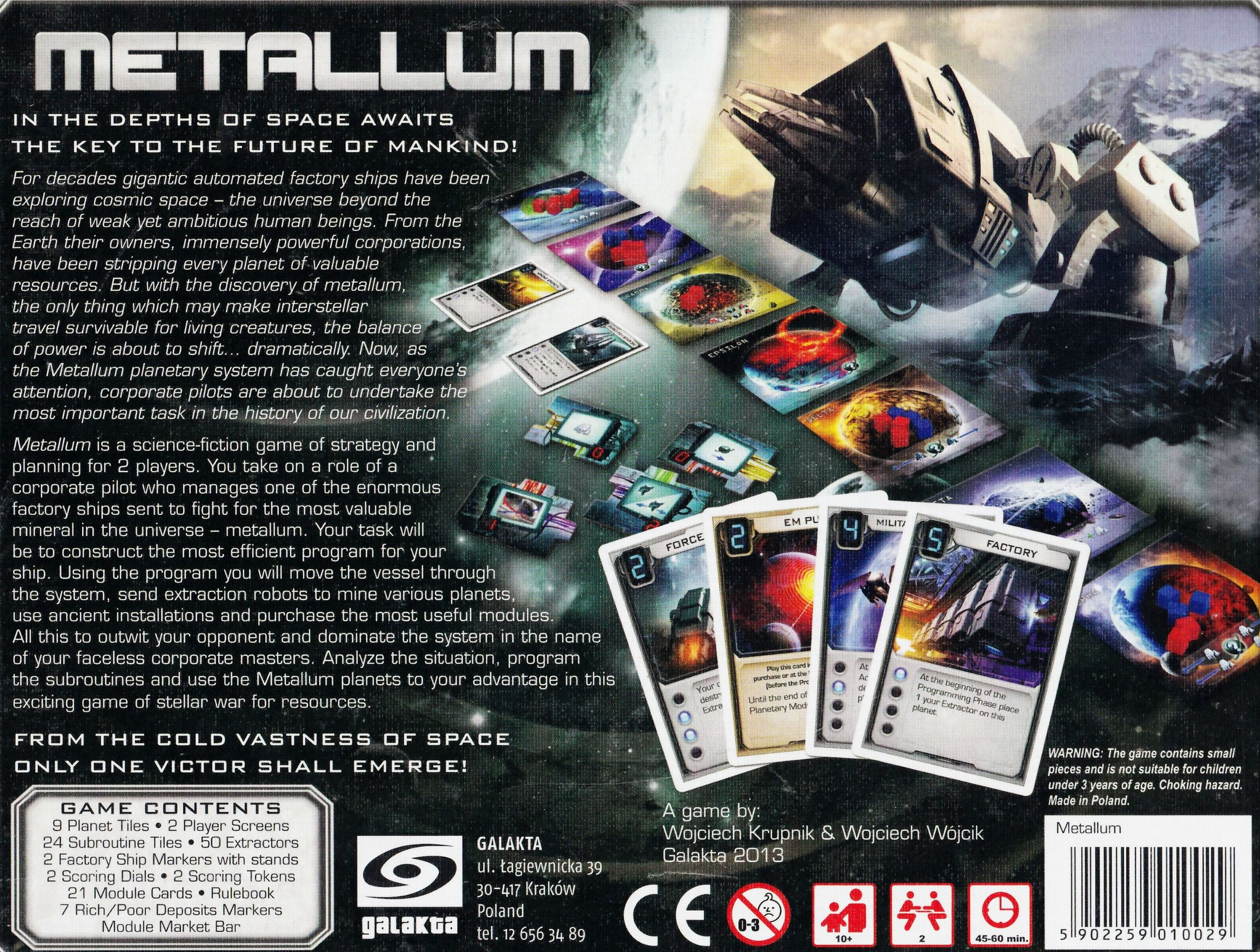 Rückseite der Brettspielbox. Text und Spielkarten.