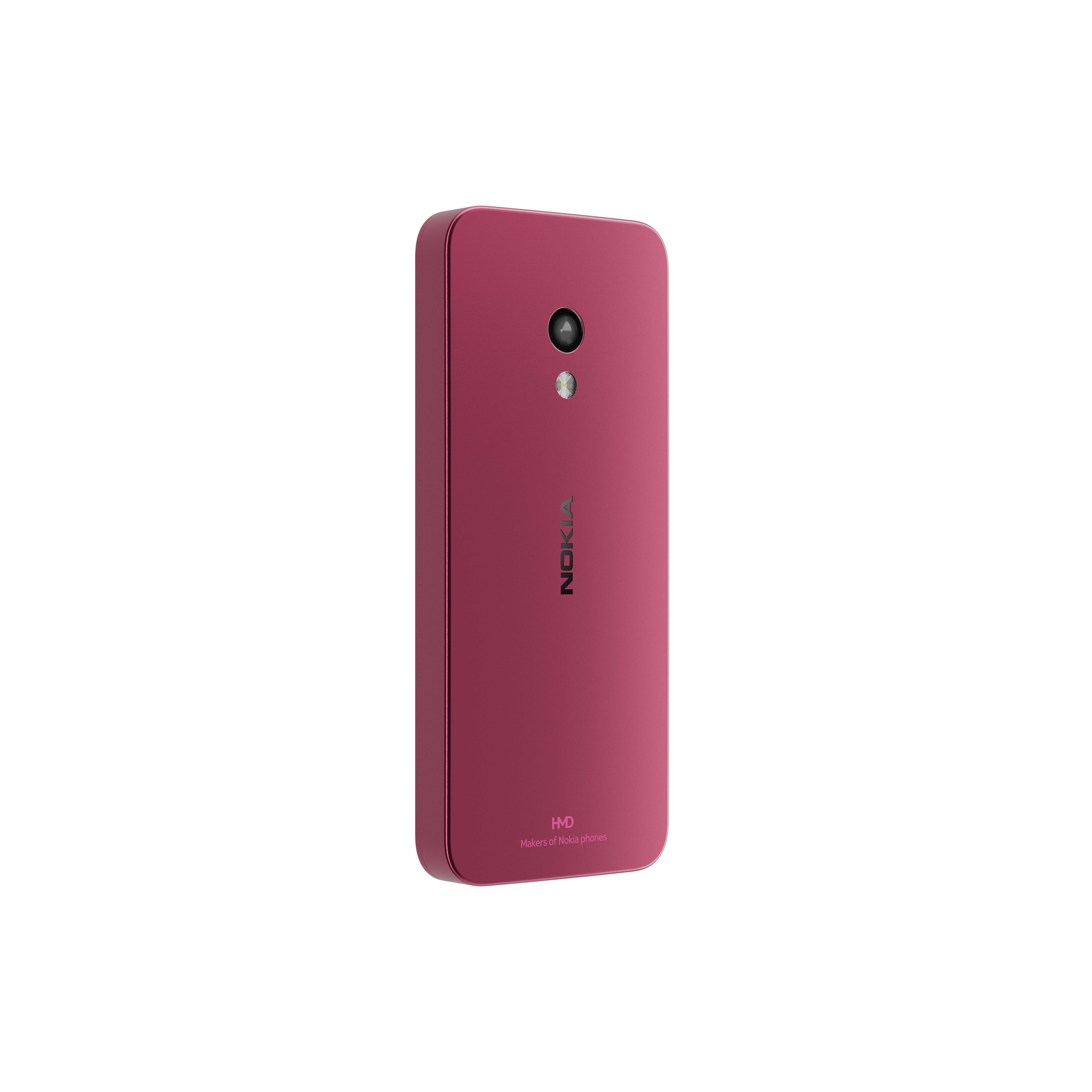 Un smartphone granate. El teléfono tiene una cámara y el logotipo de Nokia en la parte trasera.