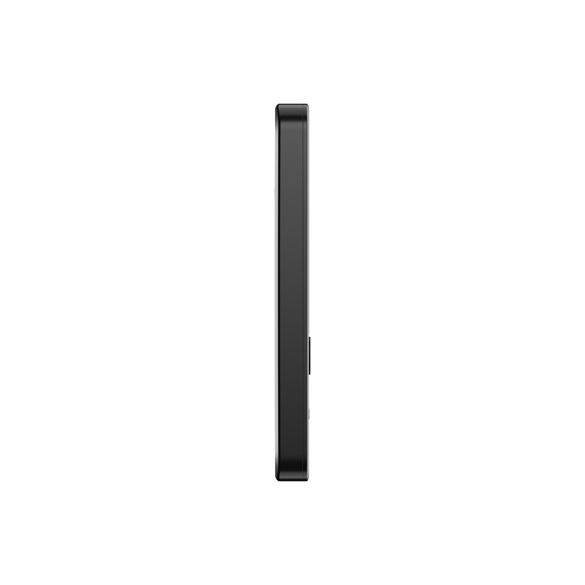Vista de cerca de un dispositivo negro y elegante. El artículo está posicionado contra un fondo oscuro.