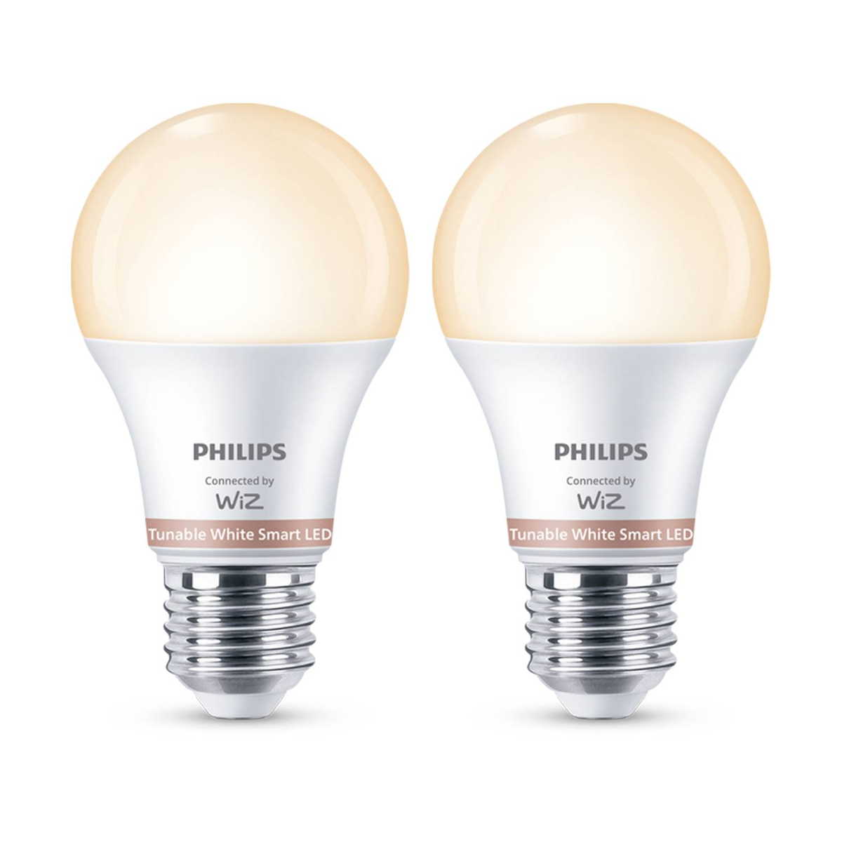 Due lampadine a LED Philips bianche. Lo sfondo è bianco.