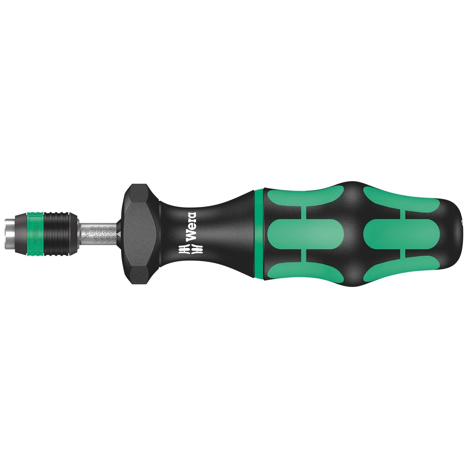 Ein Wera Multi-Tool-Schraubendreher. Er hat einen grünen Griff und einen Bit am Ende.