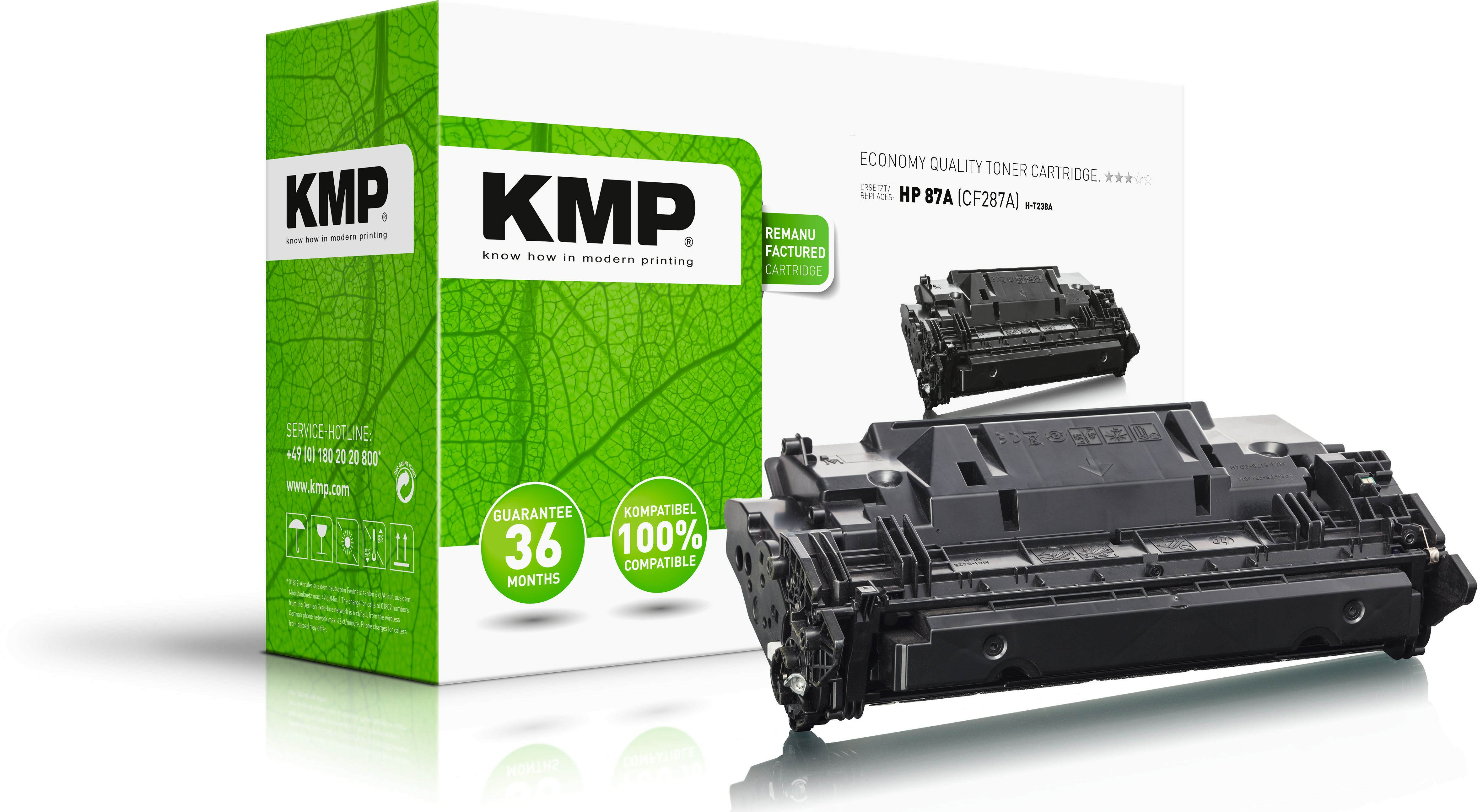 Scatola cartuccia toner KMP con cartuccia toner HP 87A nera.