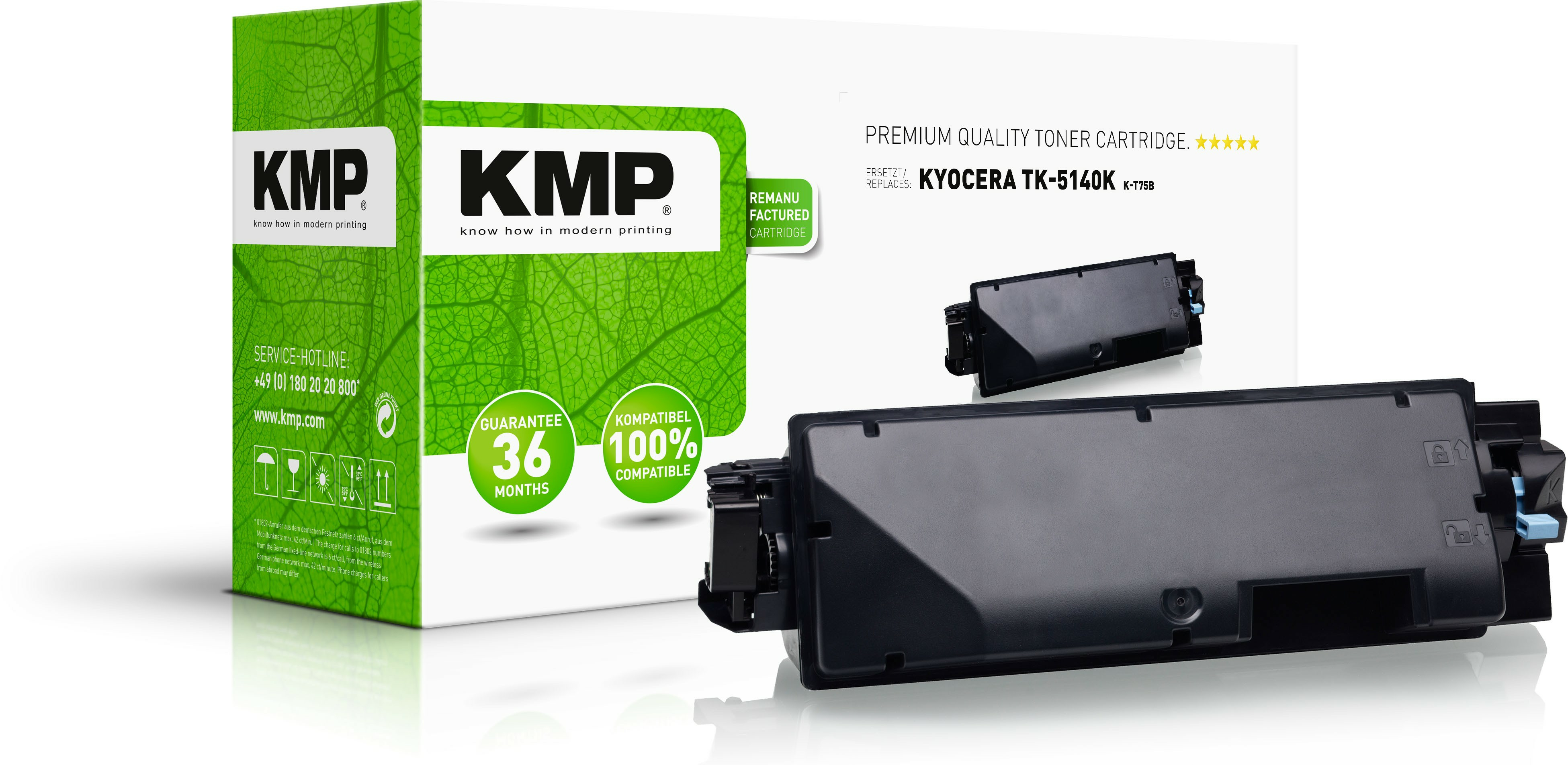 Scatola cartuccia toner KMP con cartuccia toner Kyocera TK-5140K nera.