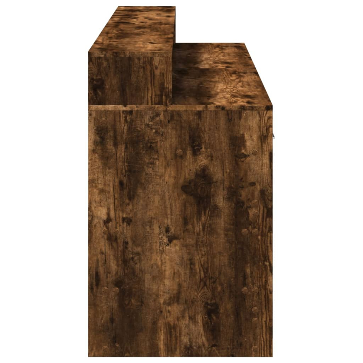 Holzstrukturierte Möbel, mit dunkelbraunem Finish, Draufsicht, auf weißem Hintergrund.