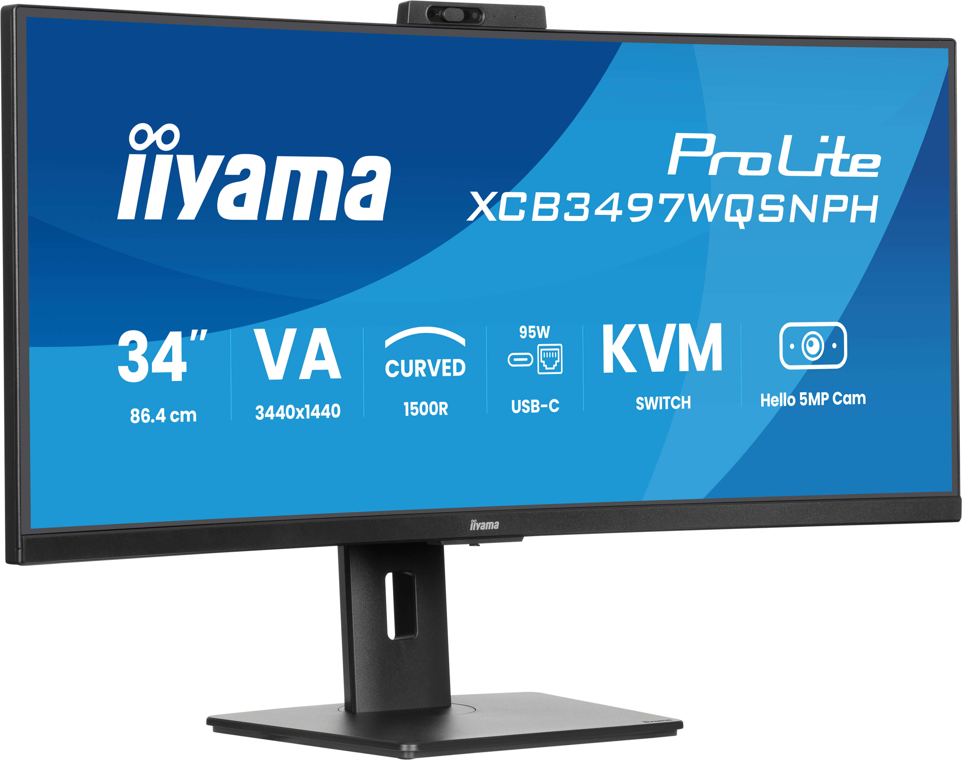Pokazano monitor Iiyama ProLite. Ekran wyświetla dane i ikony. Monitor ma czarną podstawę.