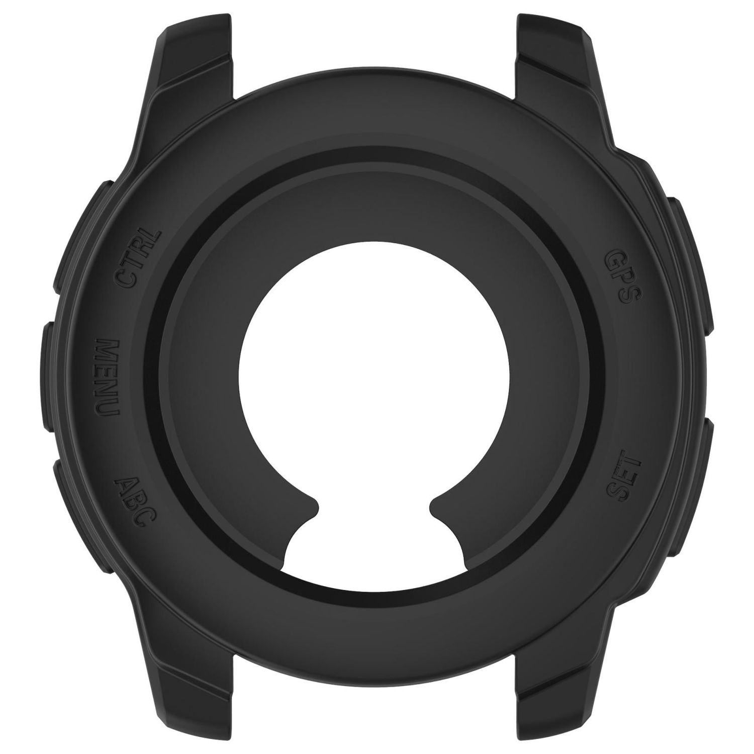 Schwarzes Uhrengehäuse. Das Gehäuse schützt die Uhr.