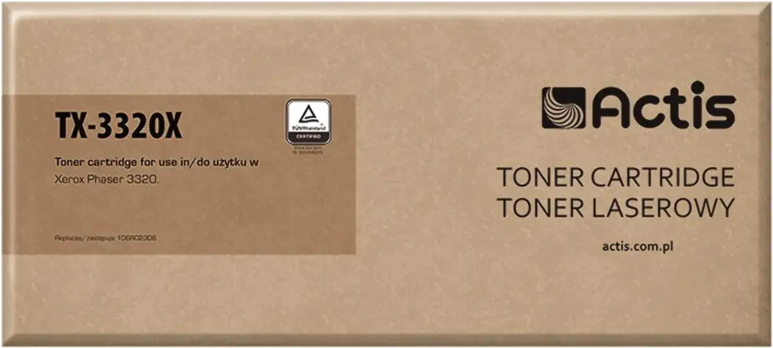 Brązowe pudełko z tonerem Actis. Toner TX-3320X do Xerox Phaser 3320.