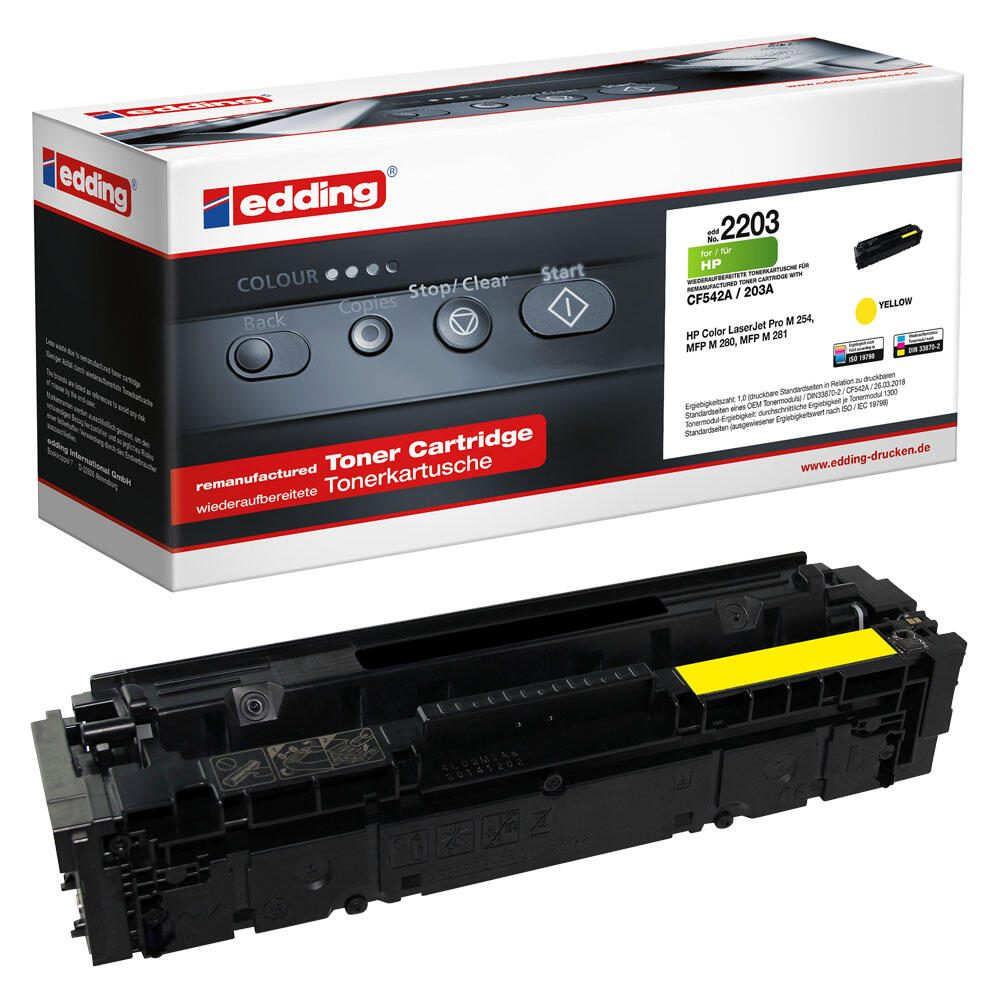 Scatola con cartuccia toner. Nero con toner giallo. Per HP Color LaserJet Pro M 254, MFP M 281.