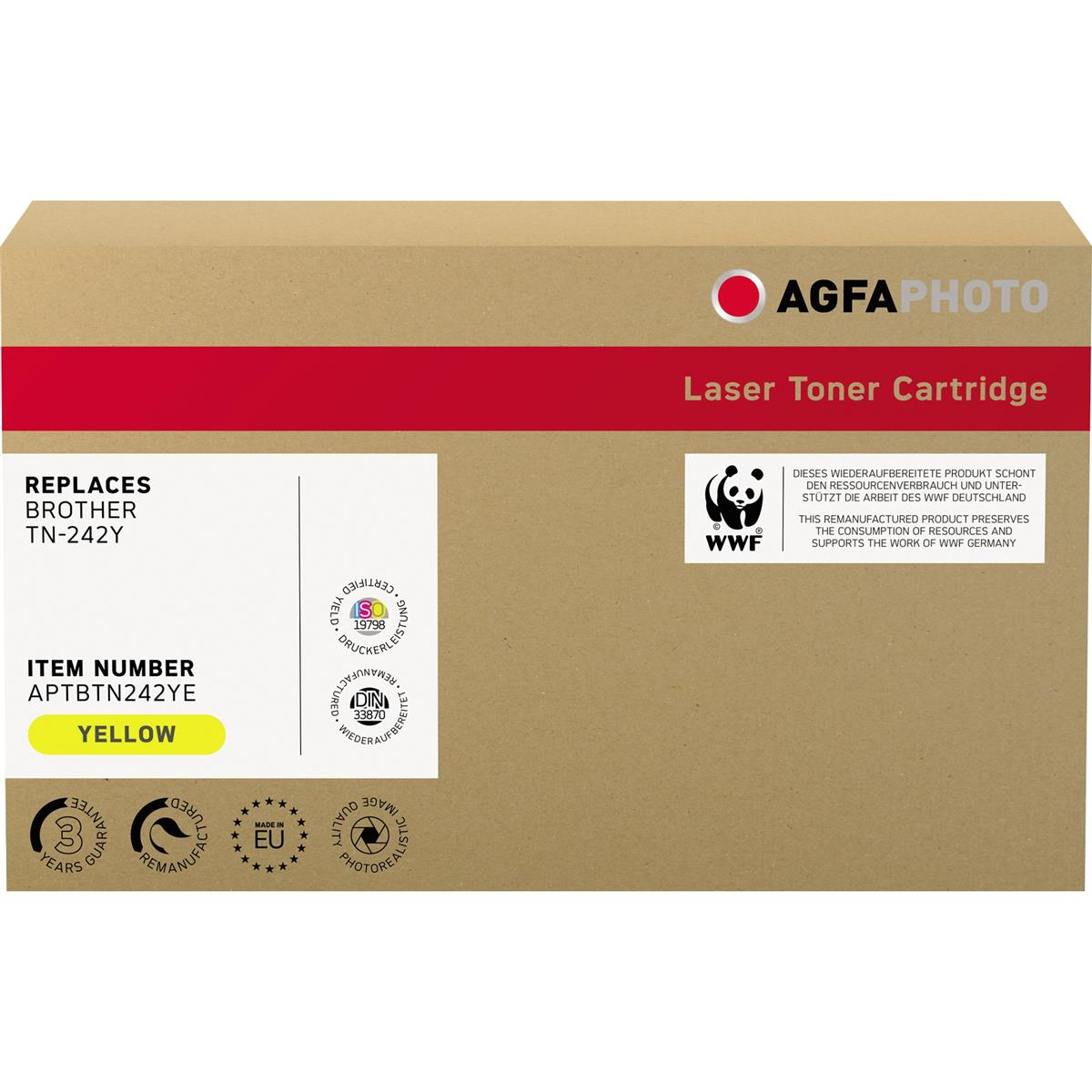 Scatola cartuccia toner laser AGFA PHOTO. Sfondo bianco.