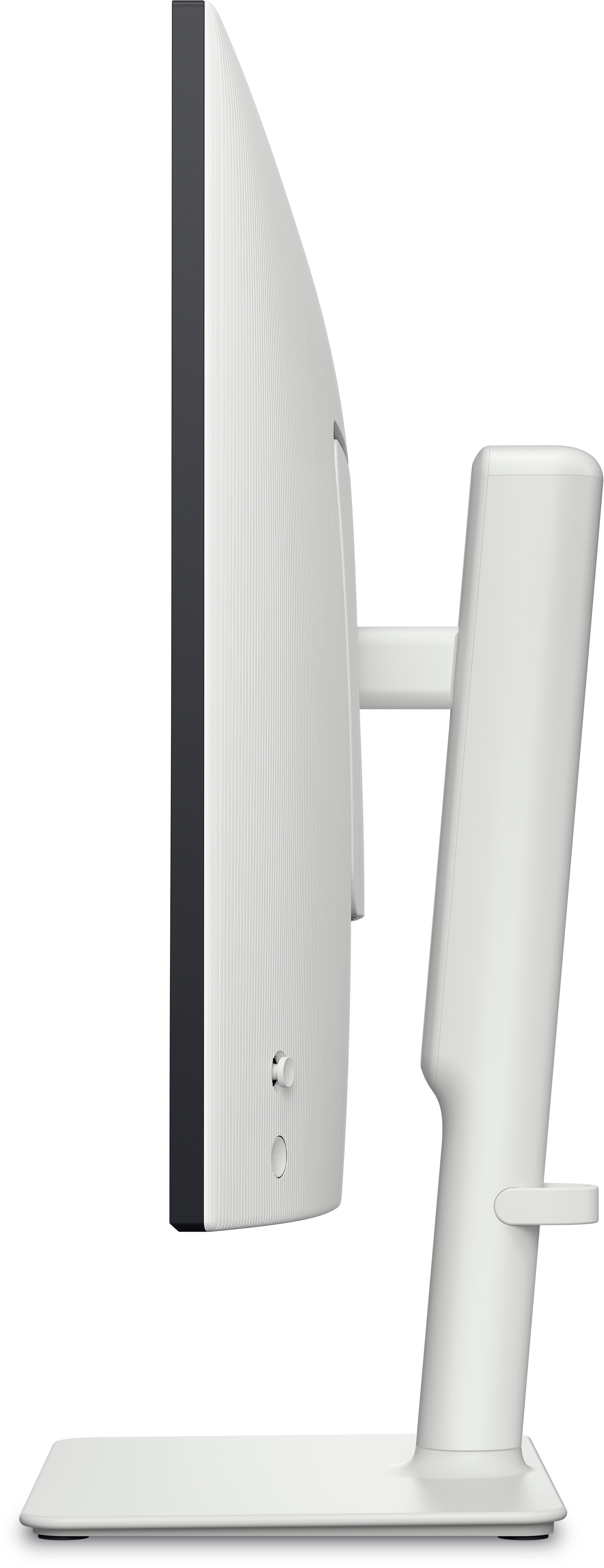 Widok z boku białego monitora ze stojakiem.