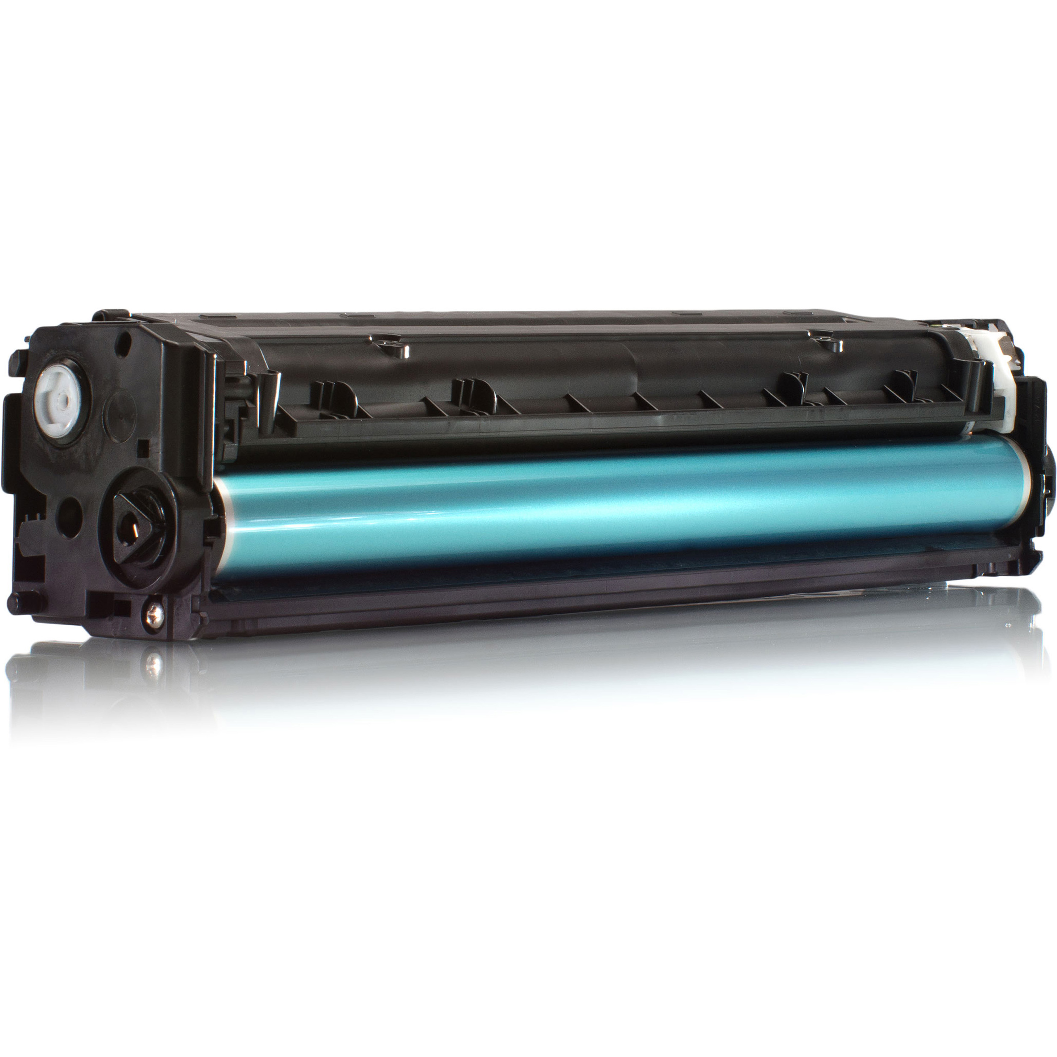 Cartuccia toner nera e turchese. La cartuccia è in primo piano.