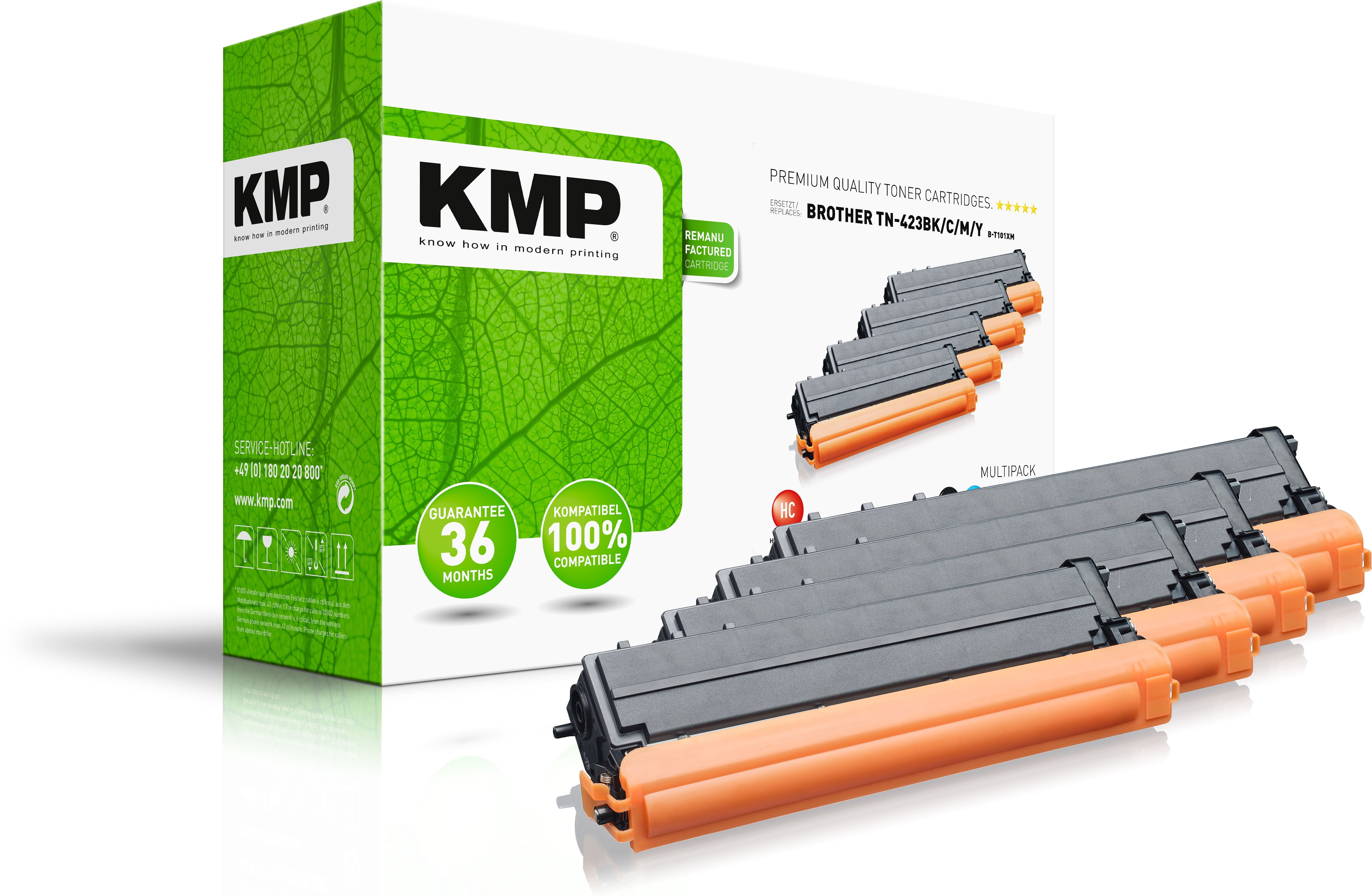Una scatola di cartucce toner KMP con cartucce toner.