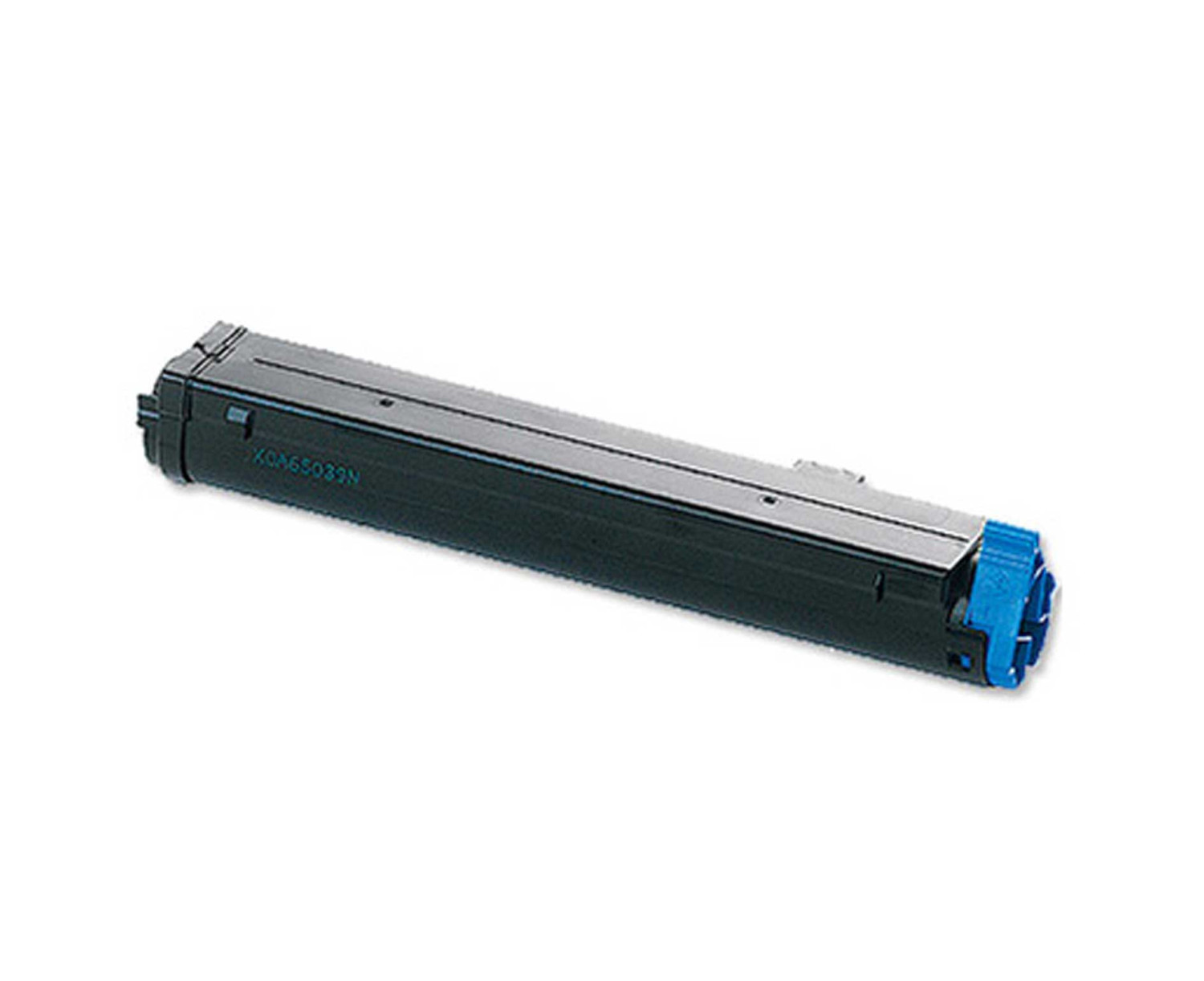 Een blauwe tonercartridge met een zwarte behuizing en een gele accent.