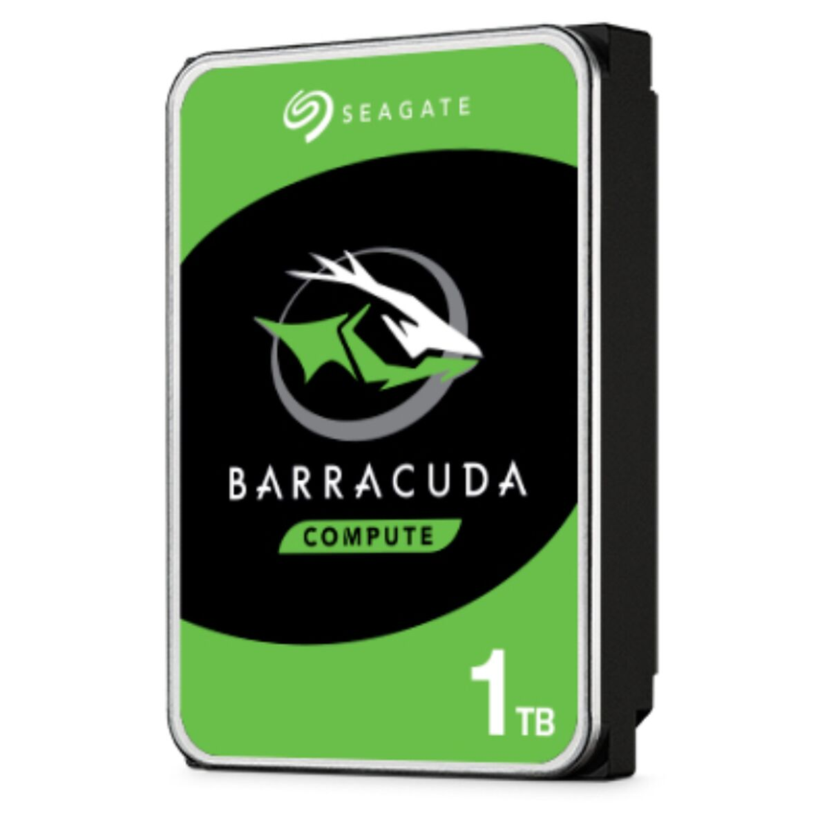 Un disco rigido Seagate Barracuda Compute da 1 TB con design verde e nero, etichetta da 1 TB.