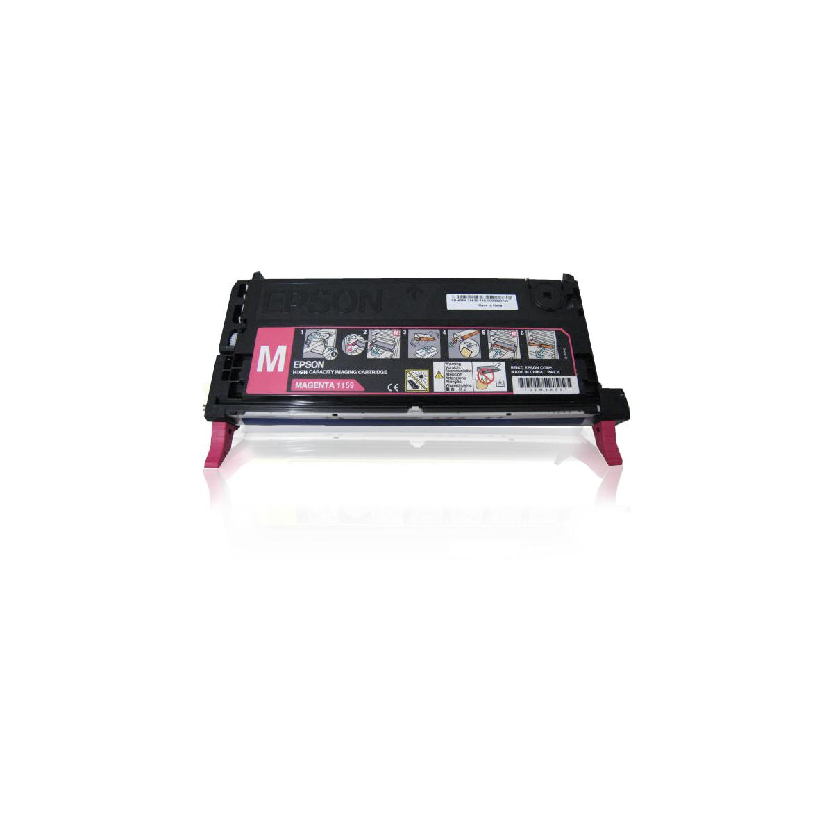 Cartuccia di imaging magenta ad alta capacità Epson su superficie bianca con riflesso.
