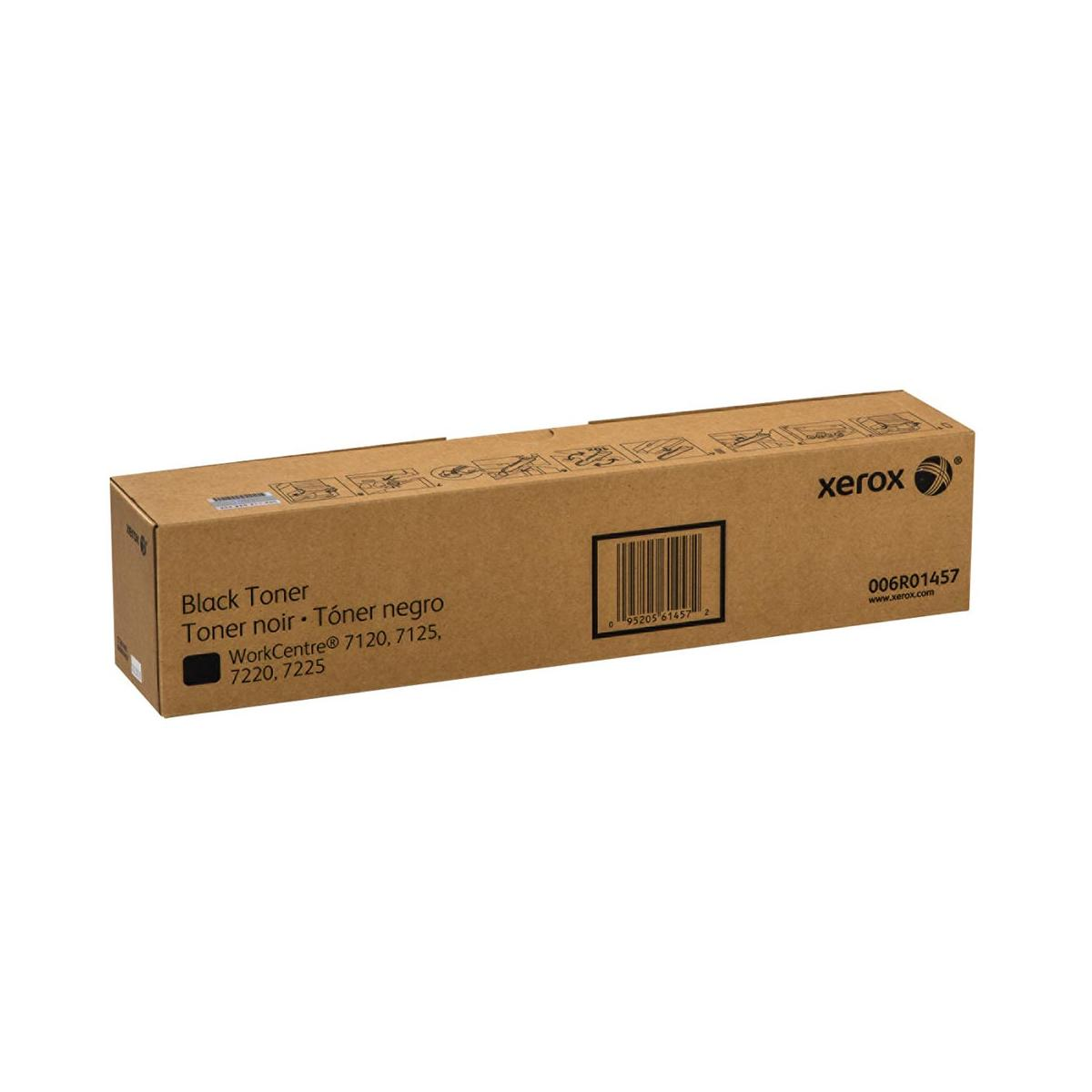 Una scatola di toner Xerox marrone con testo e un codice a barre.