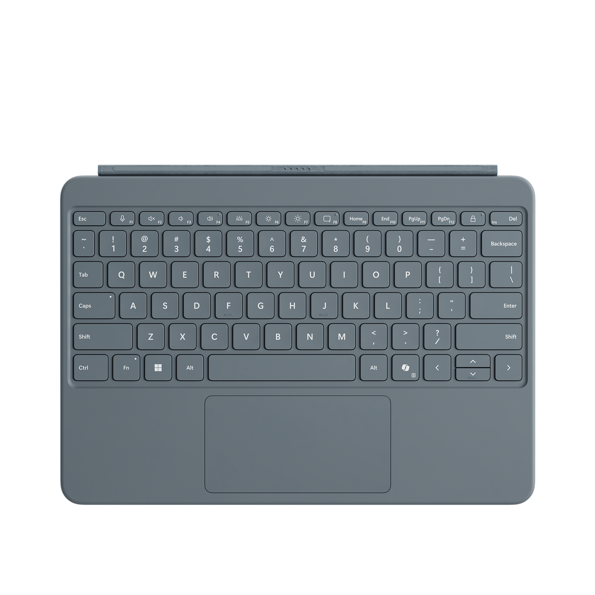 Tastiera grigia con touchpad. Il logo Microsoft Surface è in alto a sinistra.
