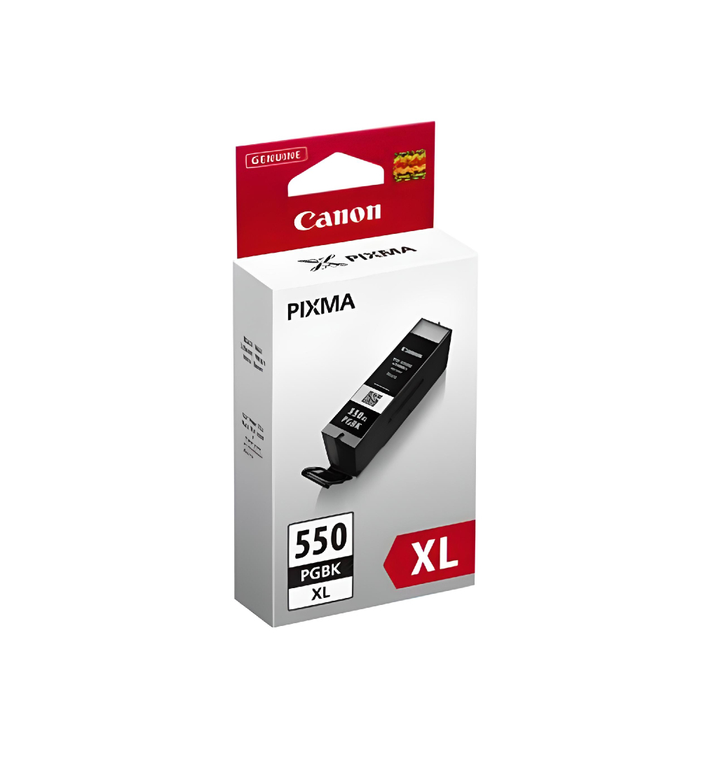 Wkład atramentowy Canon Pixma XL w pudełku. Pudełko białe z czerwonymi akcentami, wkład czarny.